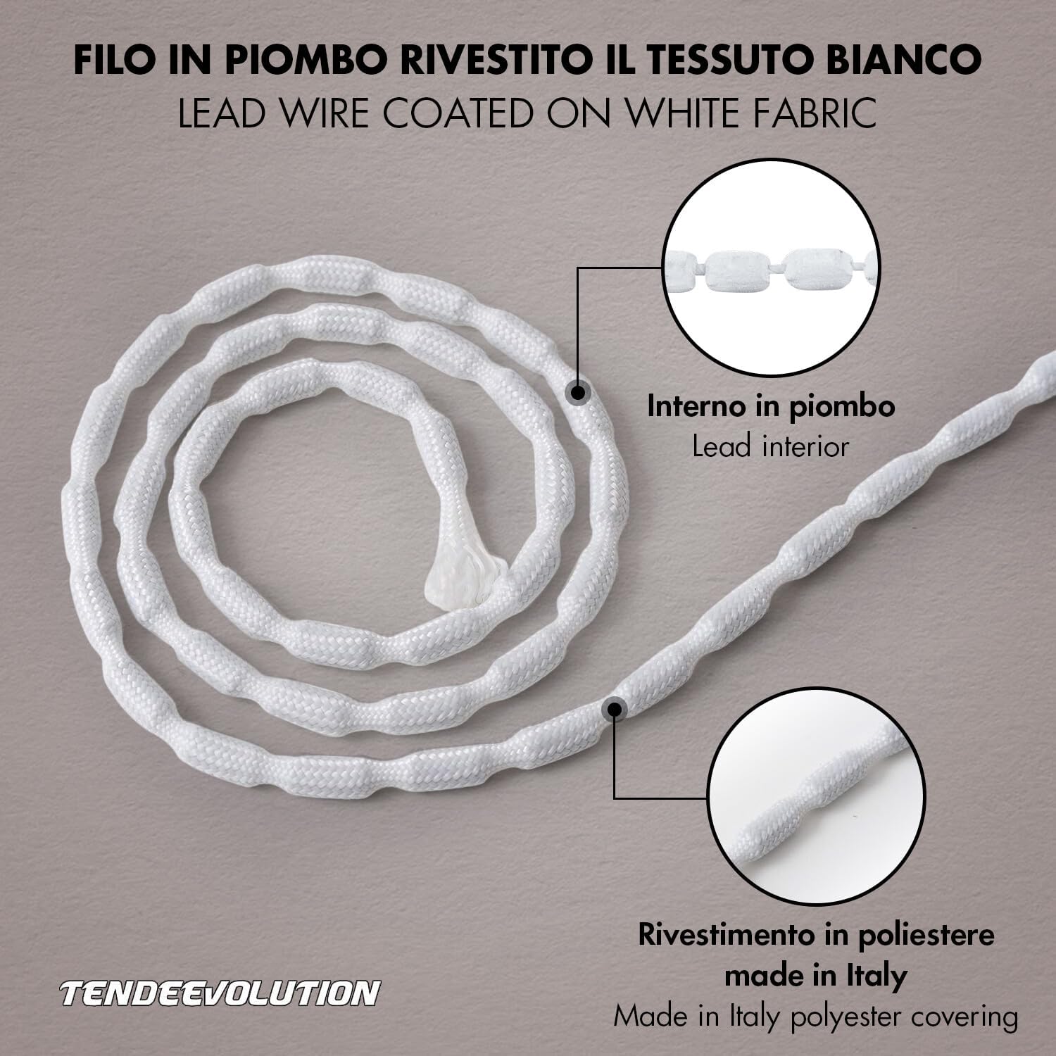 Filo in Piombo Rivestito per Tende - Aggiunge Peso e Stile ai tuoi Tessuti - Made in Italy, Morbido e Flessibile, 50 gr/mt - Venduto al Metro Lineare - 4