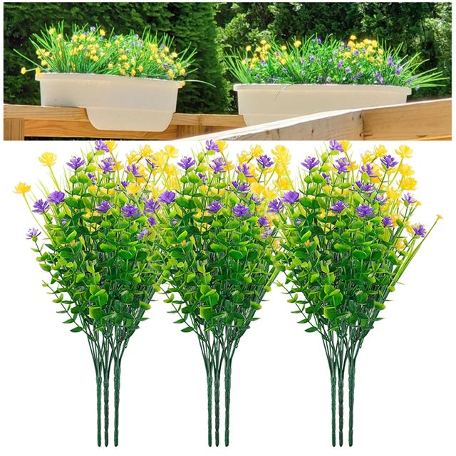 Nove plantas artificiais, resistentes aos raios UV, adequadas para relvados, varandas, peitoris de janelas, floreiras e decoração de casamentos.