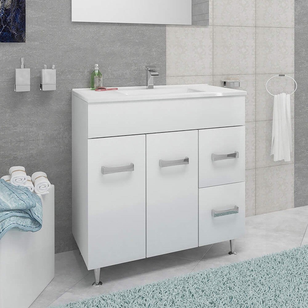 MADRID Meuble salle de bain sur pieds simple vasque Blanc L. 80 cm - 2