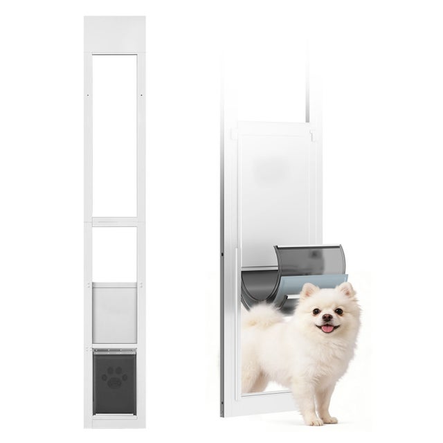 Chatiere pour porte coulissante SucceBuy en verre, adapté aux chiens et chats, hauteur ajustable de 1927 a 2049 mm, rabat a trois couches, taille M