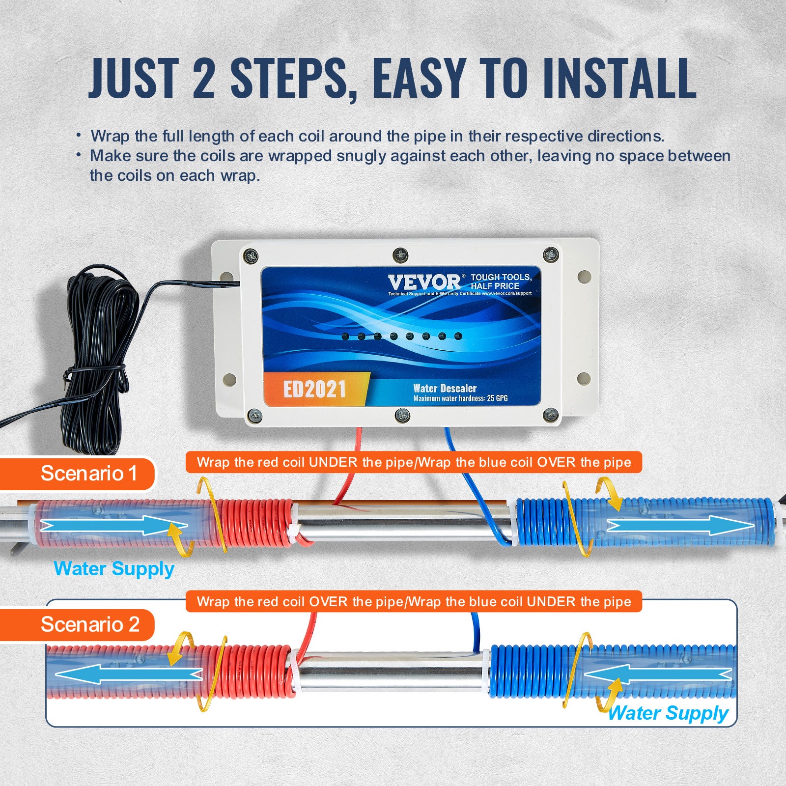 Adoucisseur d'eau sans sel électronique VEVOR pour toute la maison, système détartrage pour eau de ville, durable, facile à installer, pour tous types - 3