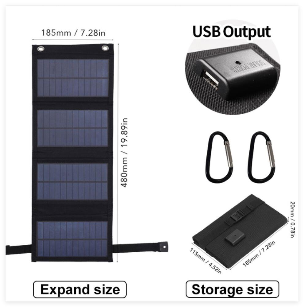 Chargeur solaire portable 20 W, chargeur solaire pliable pour téléphone, étanche IP65, sortie USB 5 V CC, dimensions déplié 480 x 185 mm, compatible - 3