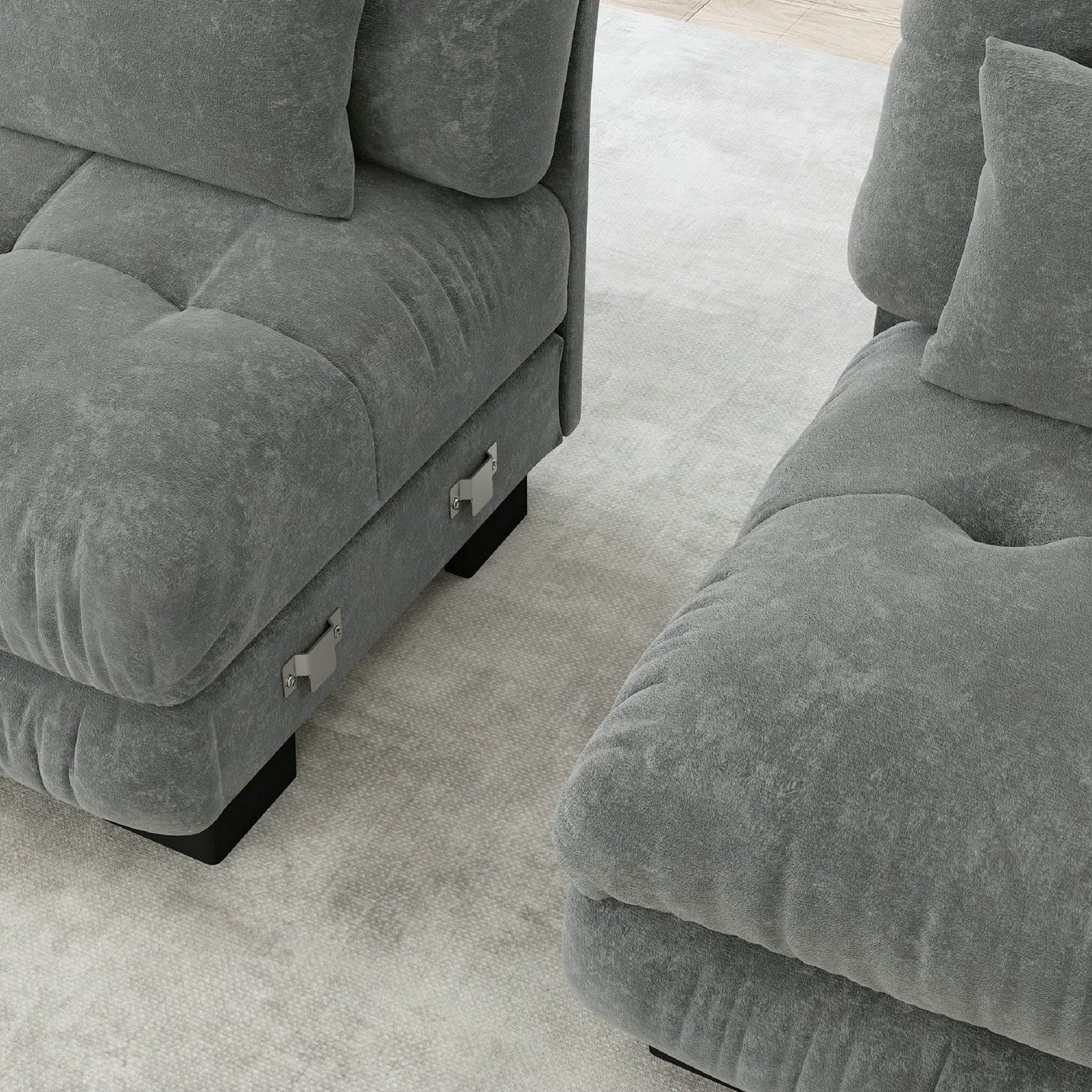 Canapé d\'angle modulable, ensemble de salon en forme de U 4 places Élégant - avec pouf amovible - chenille - gris - 7