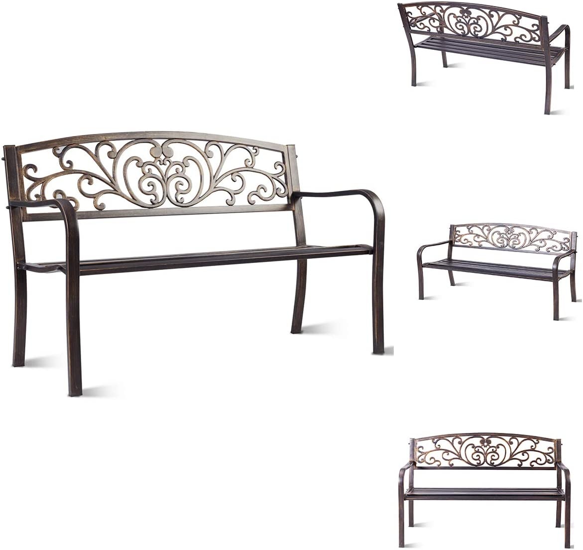Ławka ogrodowa, metalowa, ławka do siedzenia z żeliwa, na 2-3-osobową ławkę, ławka parkowa z oparciem i podłokietnikami, ławka metalowa, na taras