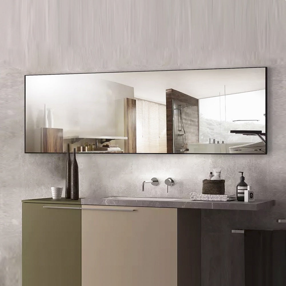 Miroir sur Pied Rectangle -150x40cm - Cadre en Métal - Miroir HD Grand - Noir - 6