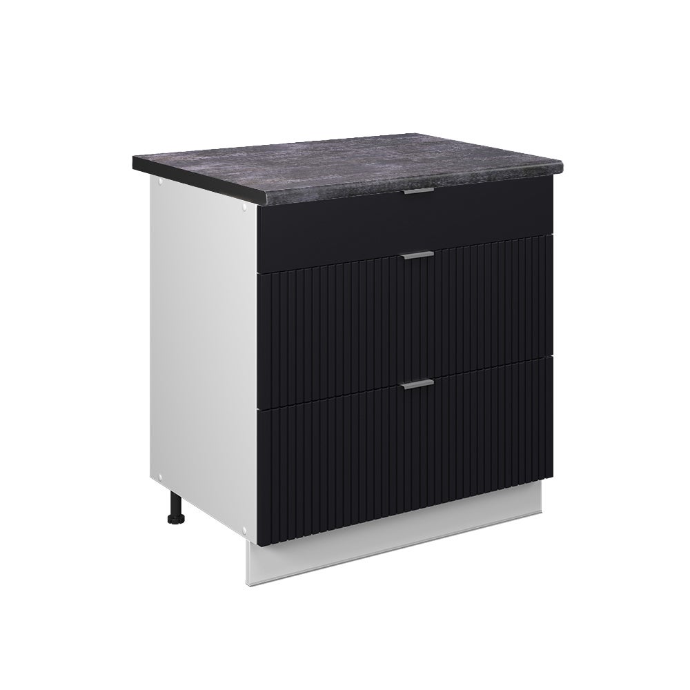 Vicco Szafka dolna do kuchni Fame-Line, Czarne paski, 80 cm z 3 szufladami, BP Antracyt