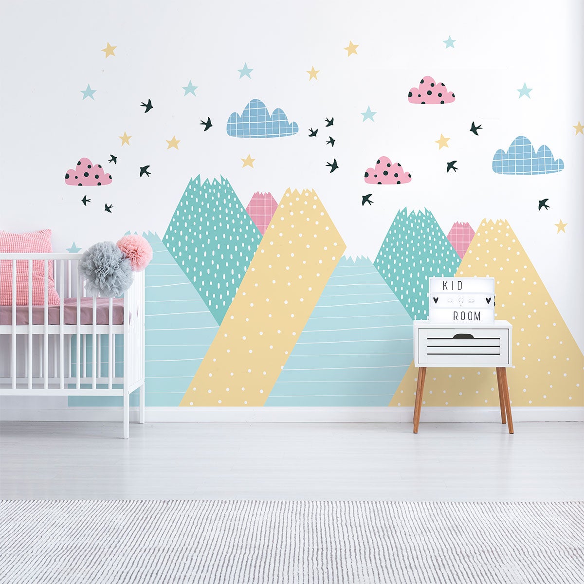 Vinilo niño escandinavo de montaña donika - adhesivo de pared - revestimiento sticker mural decorativo - 90x135cm - 5