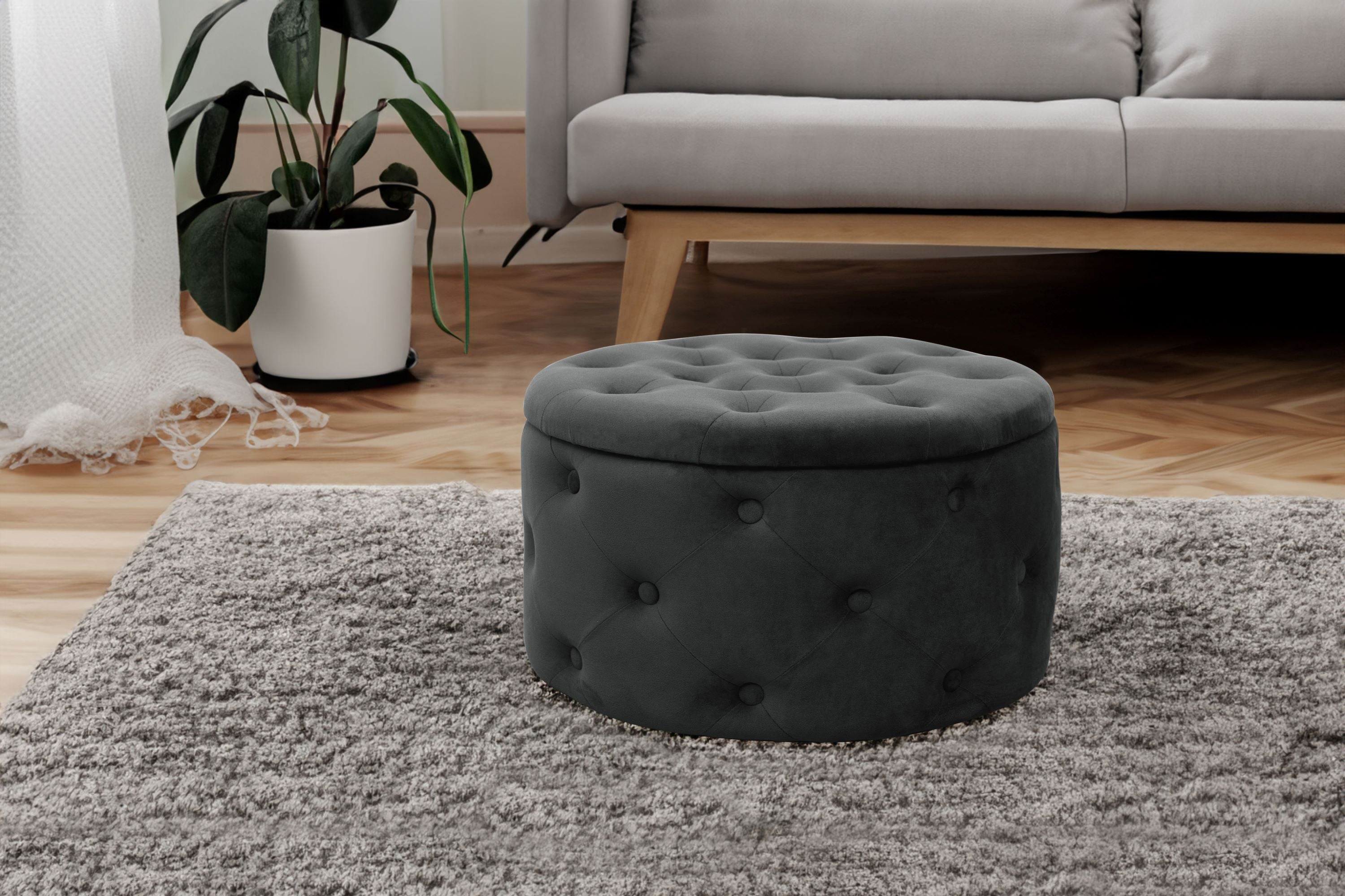 Pouf de Rangement avec Couvercle matelassé AKORD ALIA velour colour Noir hauteur 30 cm - 5