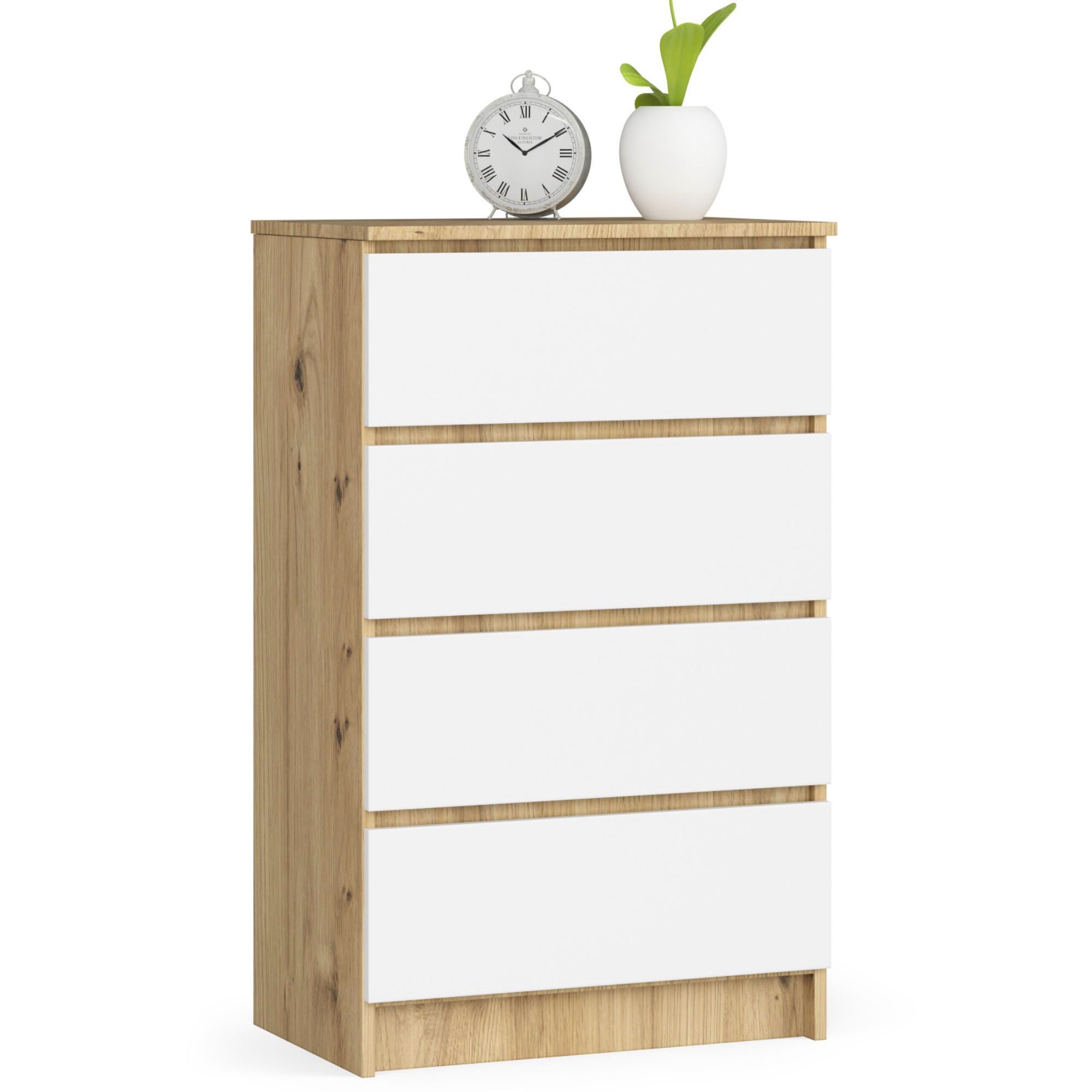 Komoda AKORD K60 Dąb Artisan 60 cm 4 szuflady kolor Biały mat 60x40x99 cm