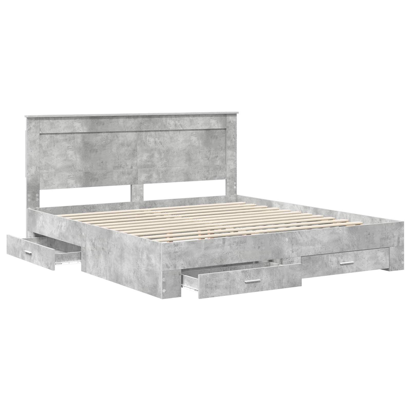 Cadre de lit gris béton 200 x 200 cm panneau de bois - 5