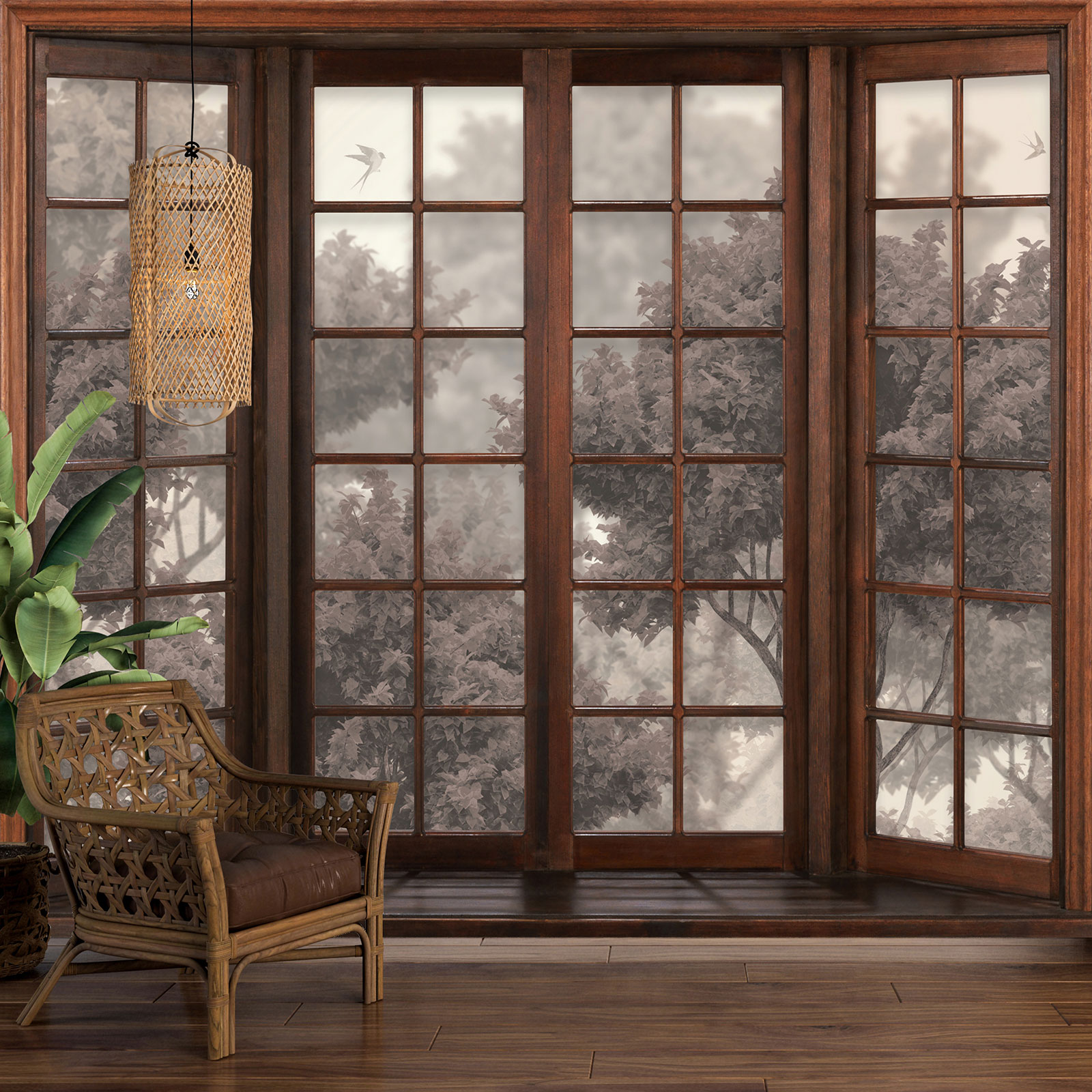Toile de Fond Bois Scène Fenêtre Forêt Tranquille CJJ2-30