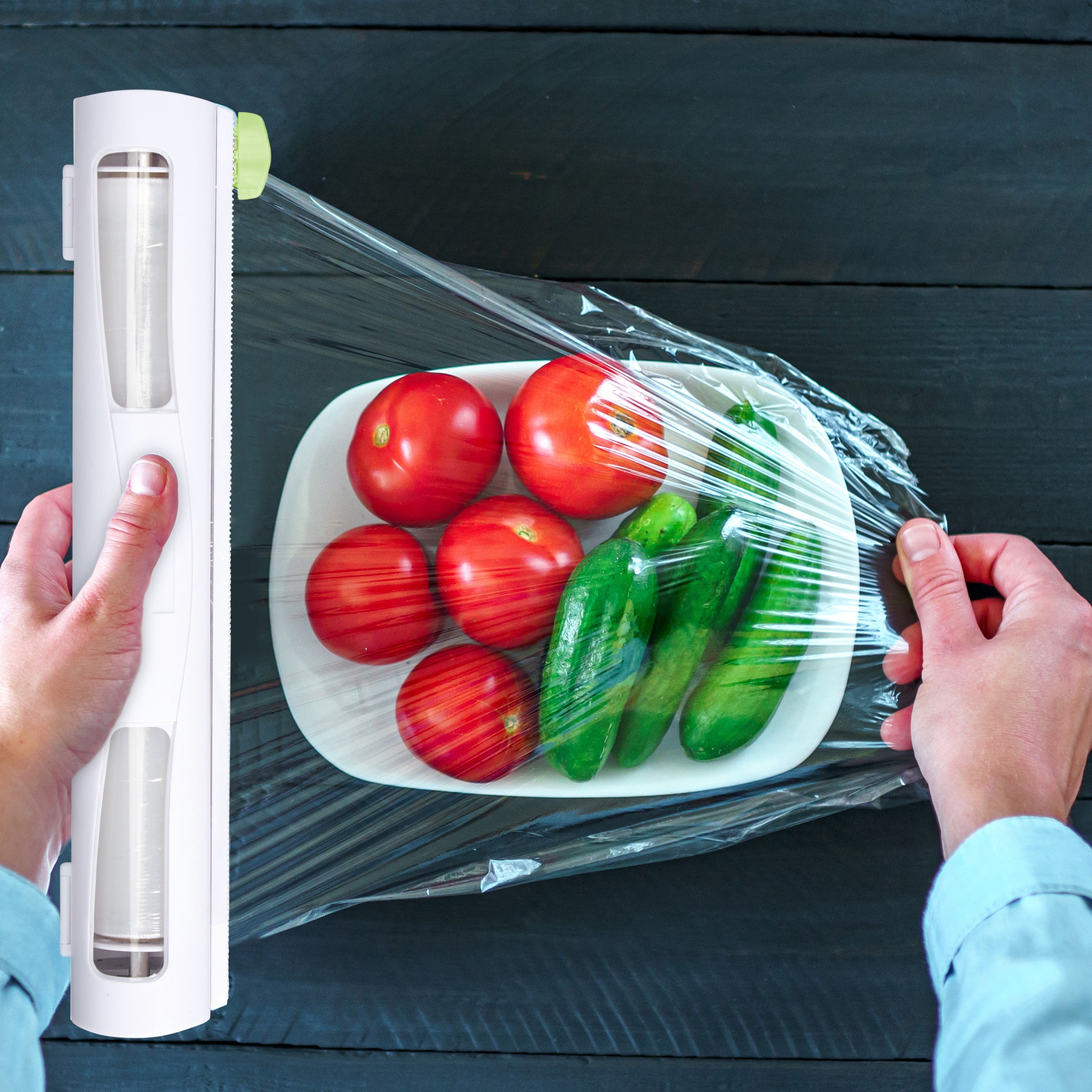 Set 2 Taglia Pellicola da Cucina, Dispenser Porta Rotoli Plastica & Alluminio, Taglierina 5x37x8 cm, Bianco, Relaxdays - 2