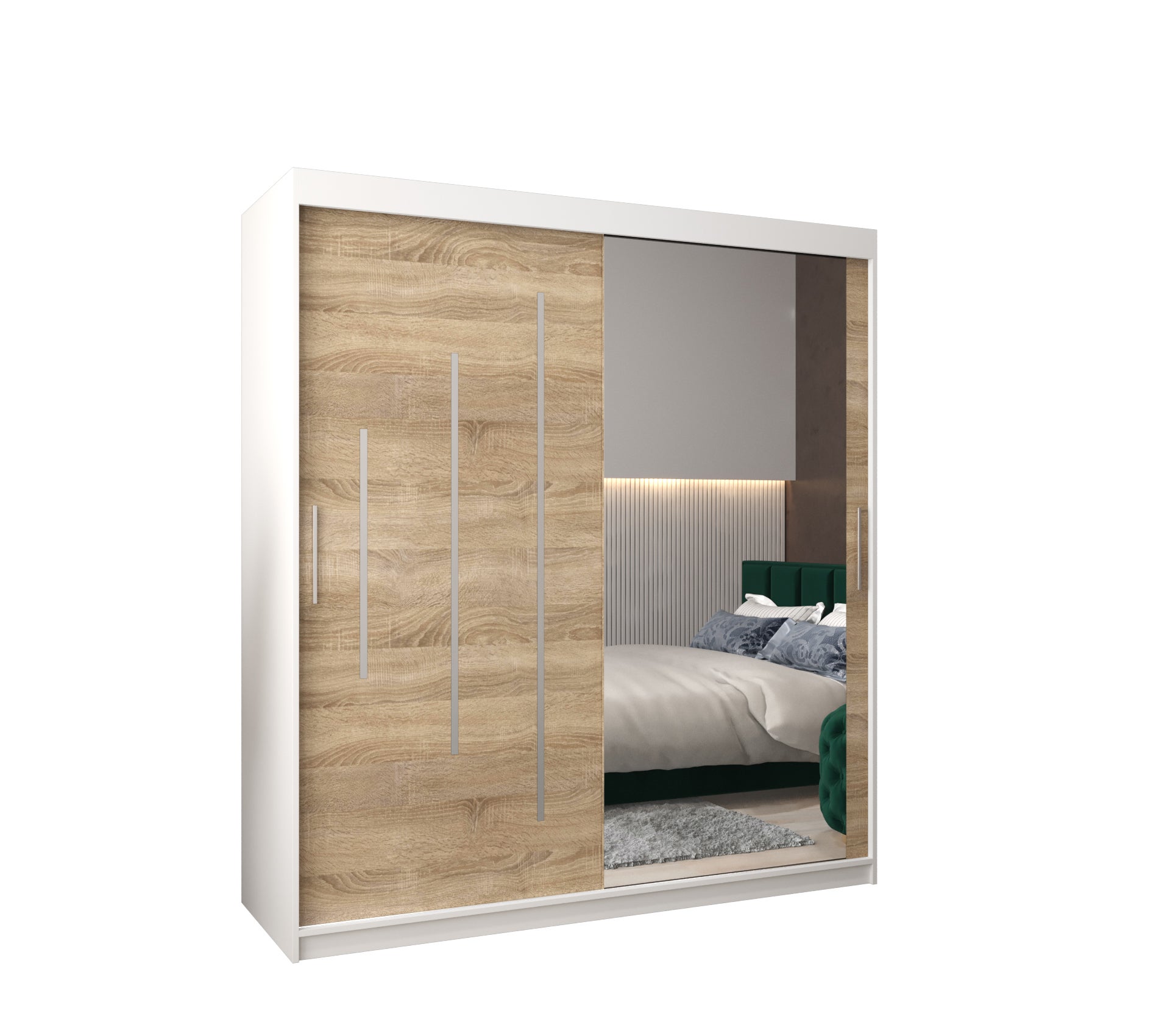 Szafa przesuwna garderoba York 2 180 x 62 x 200 cm Biały + Sonoma - Abiks Meble
