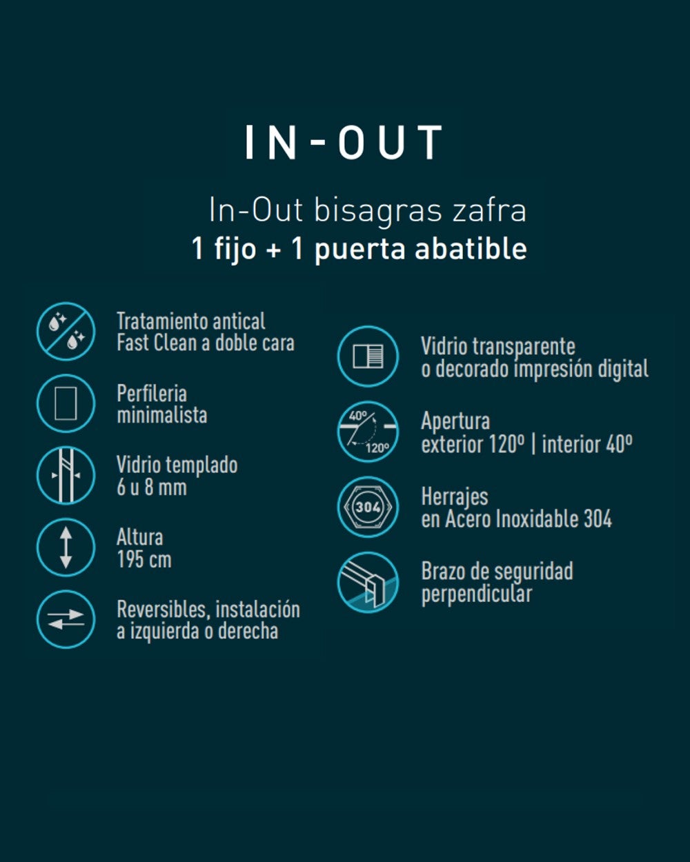 Pannello doccia fisso 1 Porta incernierata | 80cm + 40cm | Vetro 6 mm 195cm Perifl Chrome Anti-calcare Altezza - 2