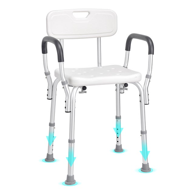 Siège Douche Antidérapant Hauteur Réglable VEVOR 39-52 cm Chaise de Douche 158,8 kg Fauteuil de Bain avec Accoudoirs Dossier Aide la Douche Personnes