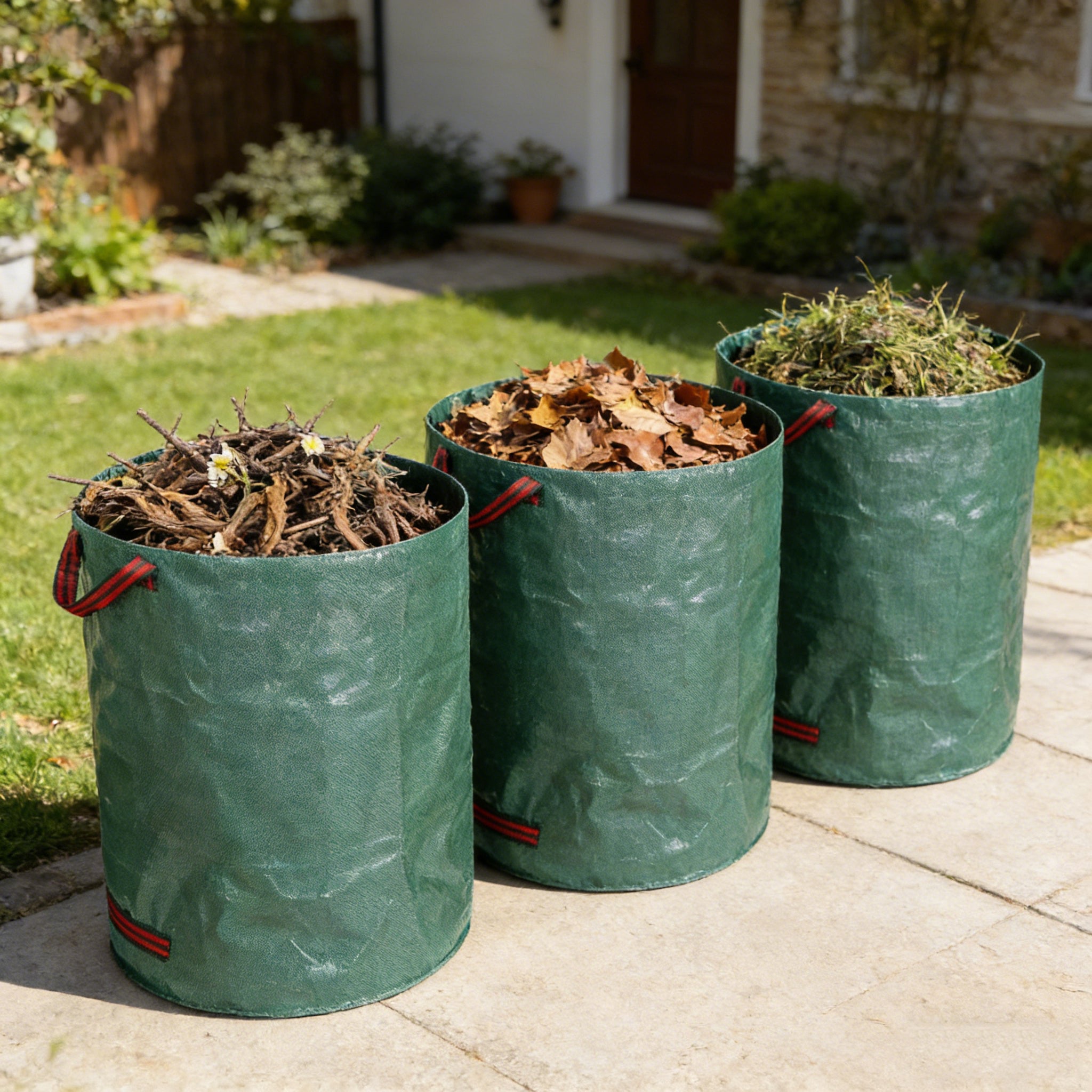 AULEDIO 3 sacs jardin 120L, sacs déchets verts pliables et réutilisables avec poignées, adaptés aux feuilles, mauvaises herbes et déchets de jardin - 8