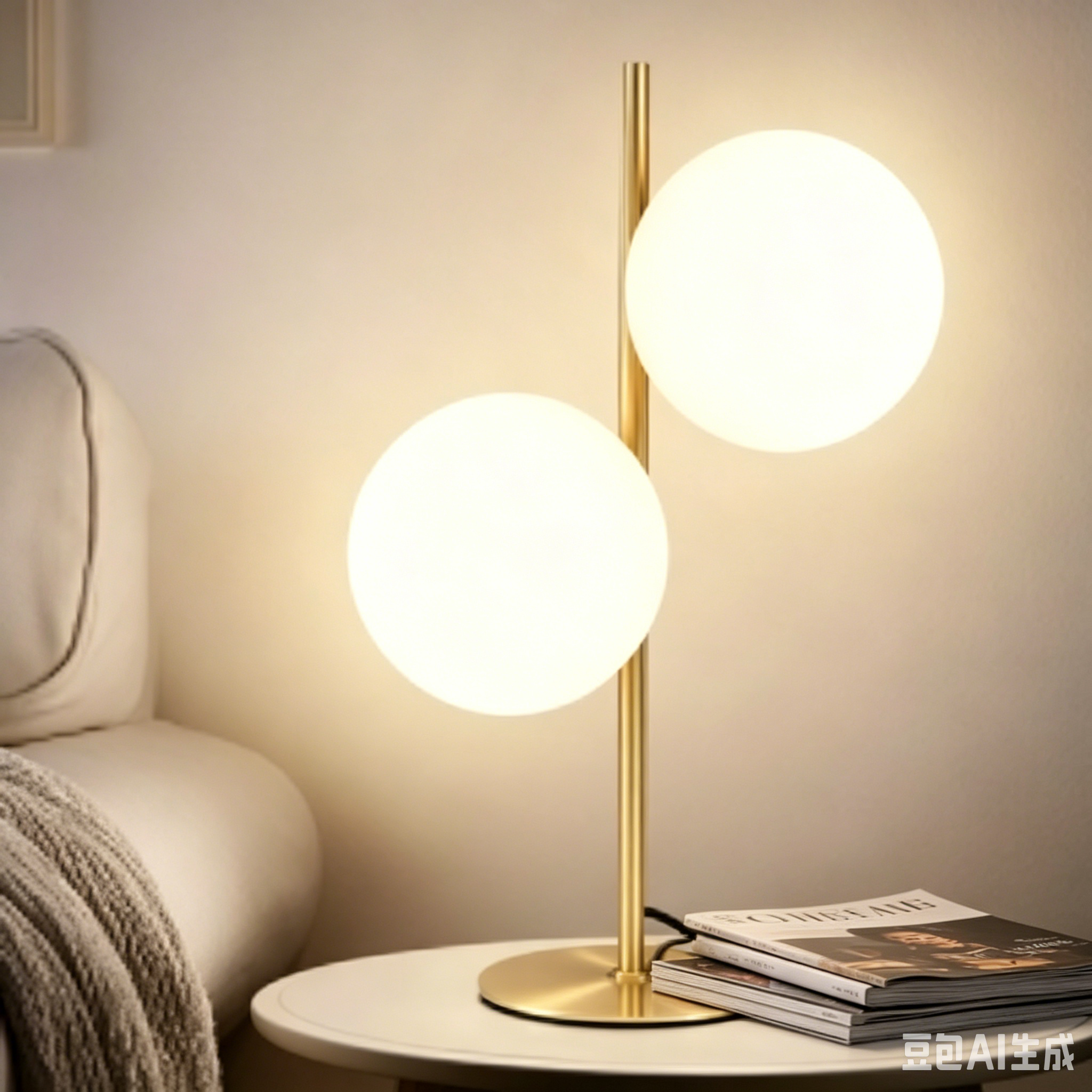 NETTLIFE Lampa stołowa i lampka nocna, industrialna, złota, nowoczesna, z 2 żarówkami, z włącznikiem, z metalu i białego szkła, E27