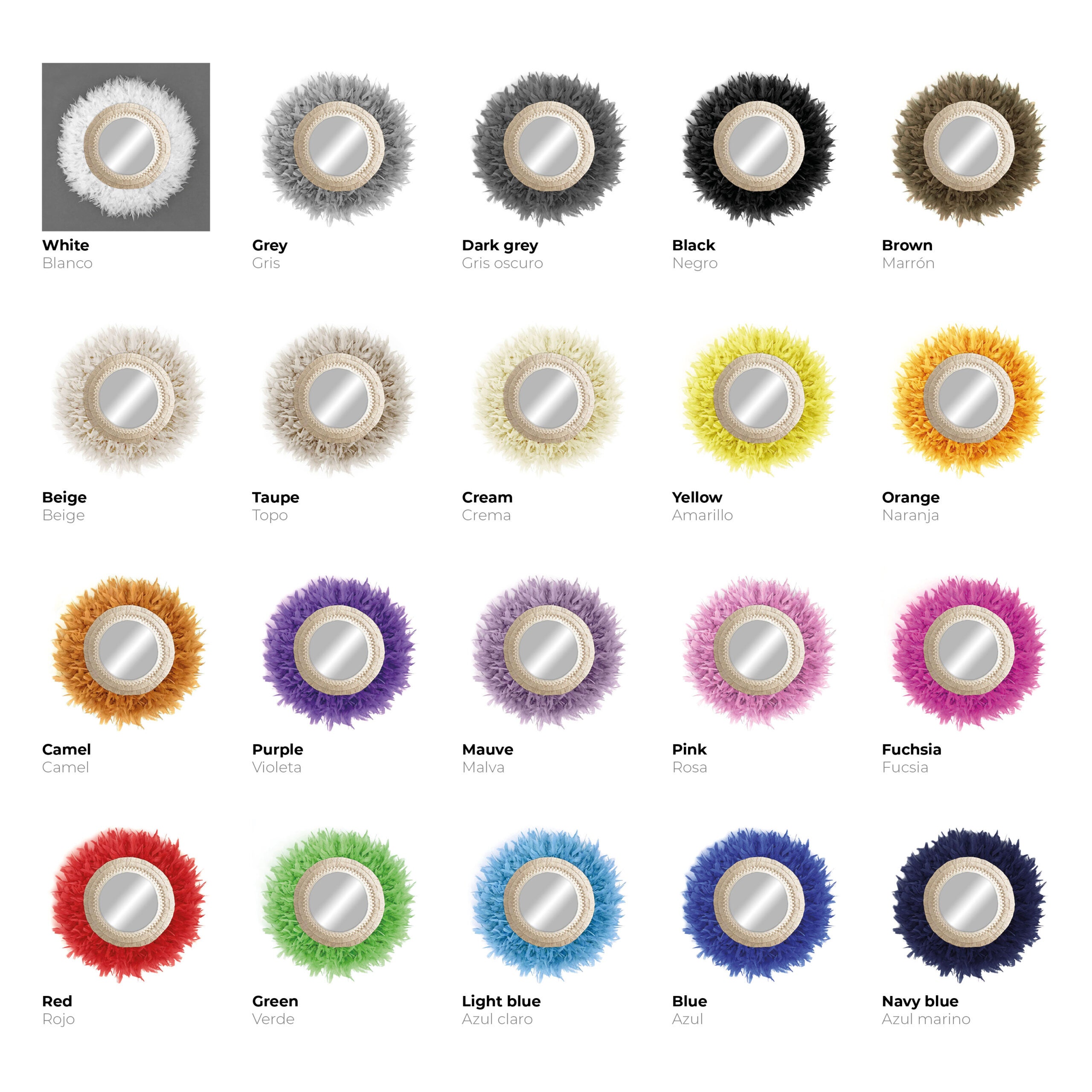 Specchio rotondo decorativo da parete con piume naturali - MIRROR FEATHERS BOHO beige 80cm - 2