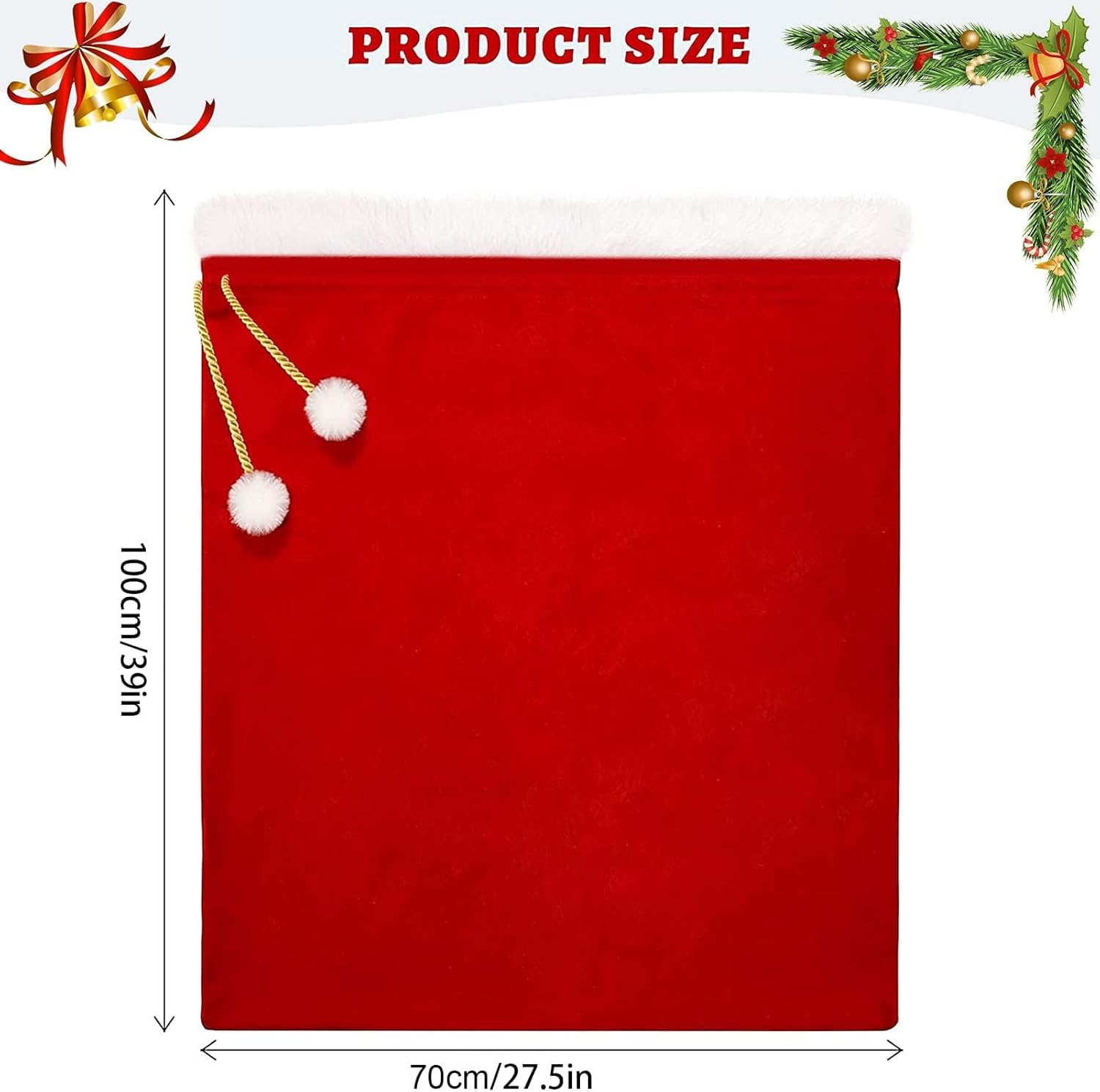 Saco de Papá Noel de terciopelo, 100 x 70 cm, bolsa de regalo premium para decoración navideña - 2