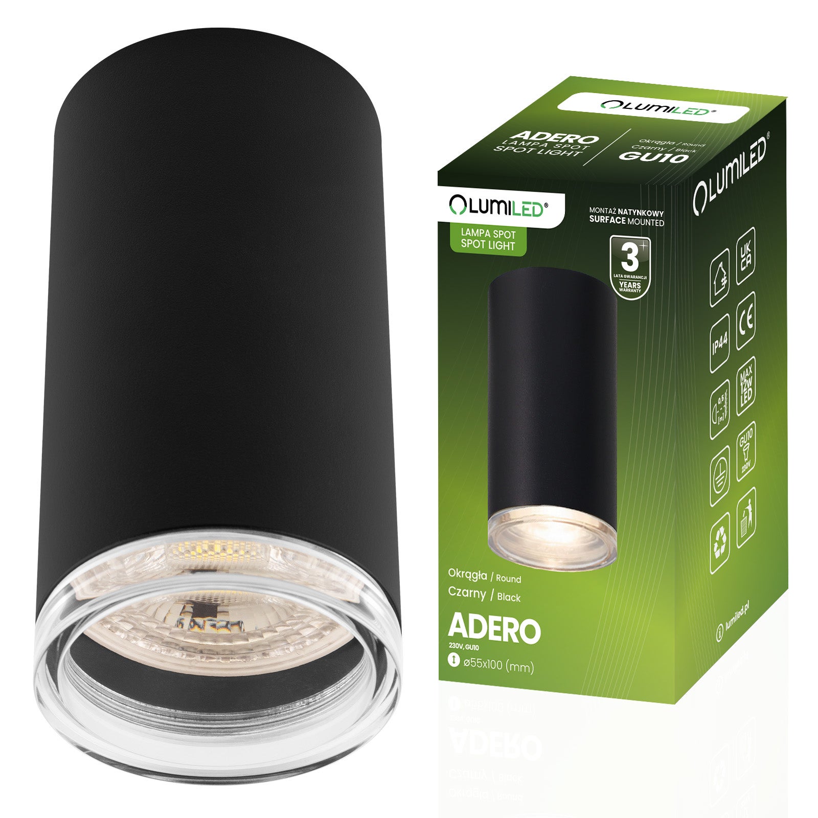 Lampa Sufitowa Lumiled Oprawa Spot Tuba GU10 IP44 Czarna