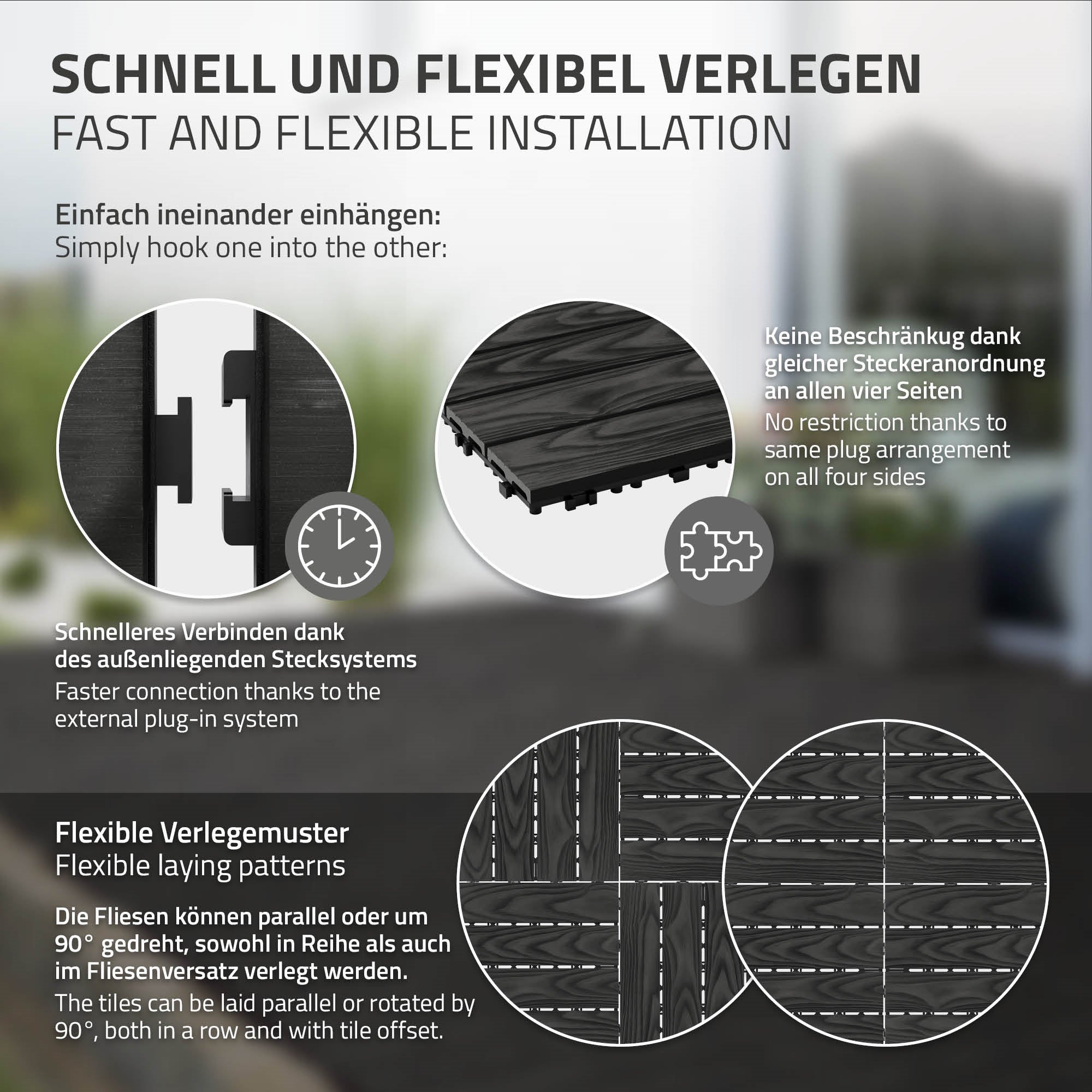 ECD Germany plytki tarasowe wpc 30x30 cm 11 sztuk 1m² kwadratowy antracyt panele podłogowe klik odpływ wodny balkon taras ogród patio weranda - 5