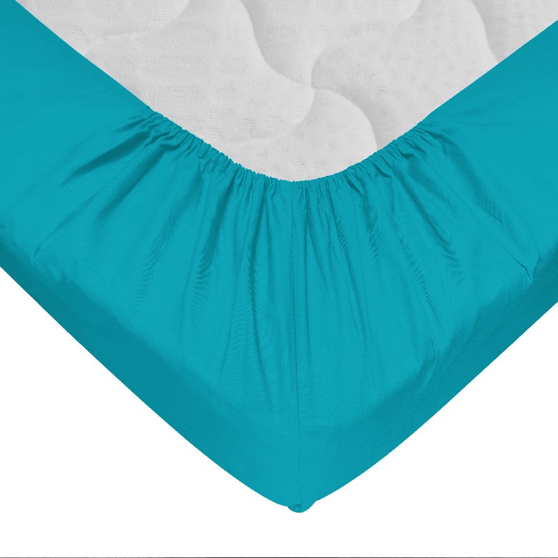 Drap-housse 100% coton 57 Fils Bleu turquoise 140 x 190 cm - Bonnet 30 cm - 3