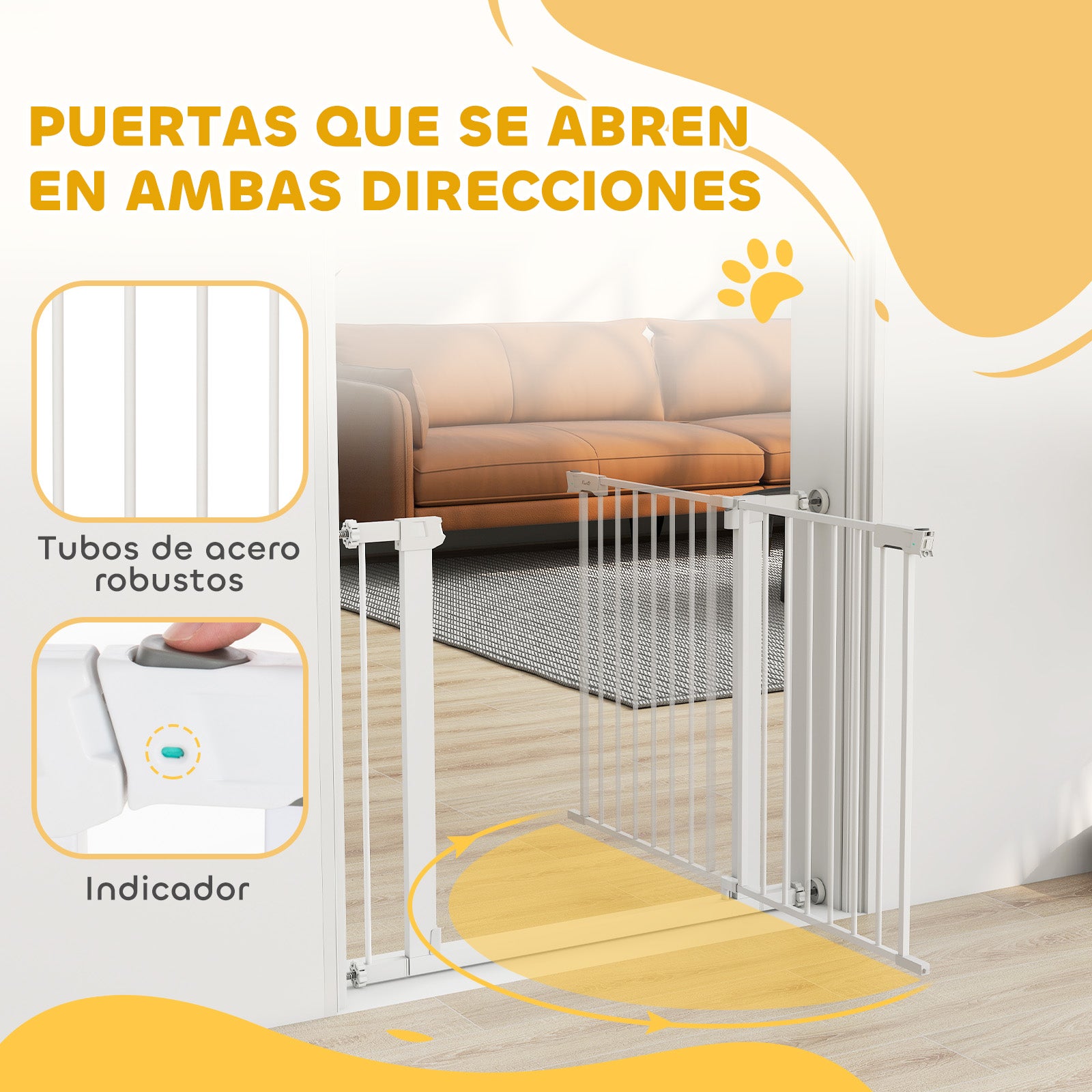 Barrera de Seguridad de Perros PawHut Acero, ABS Blanco 96x5x76 cm - 5