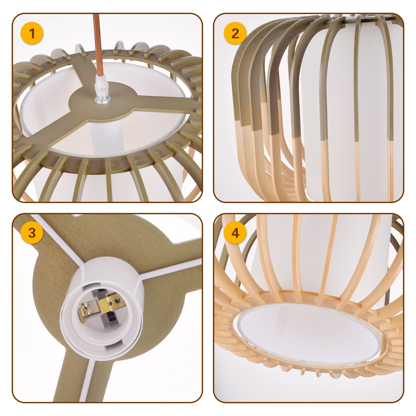 ARTURESTHOME Lampe suspendue en bois Plafonnier de salon Lampe suspendue tissée à la main Convient pour les scènes de cuisine et de D35cm x H24cm - 3