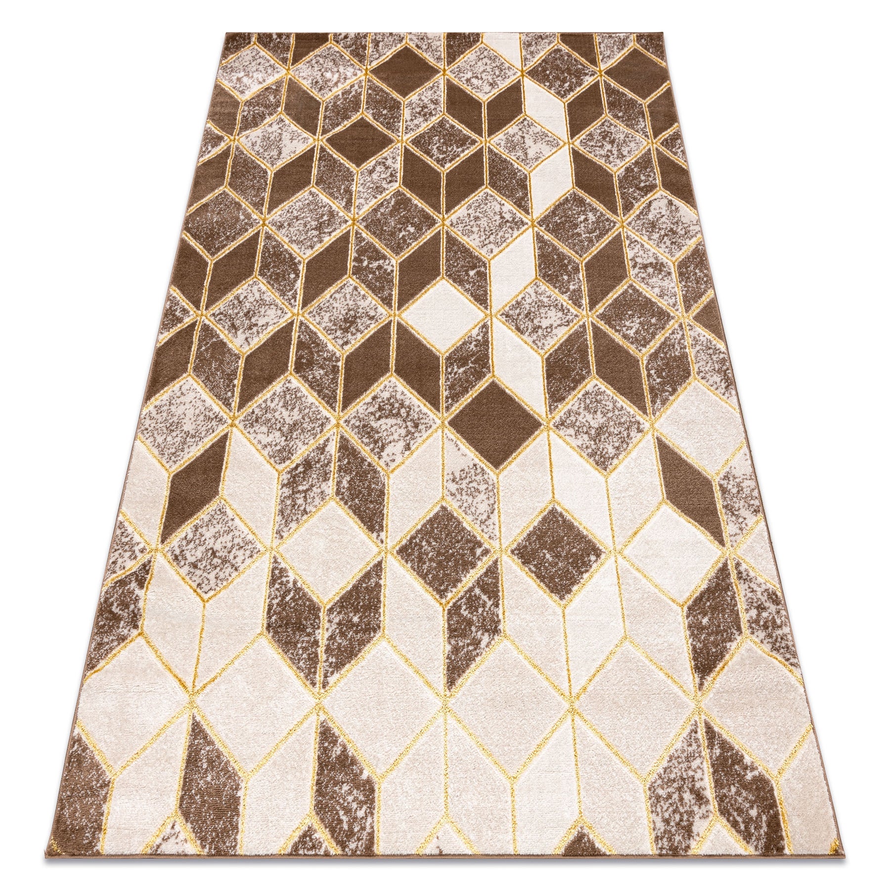 Dywan MEFE nowoczesny B400 Kostka, geometryczny 3D - Strukturalny, dwa poziomy runa ciemny beż 120x170 cm