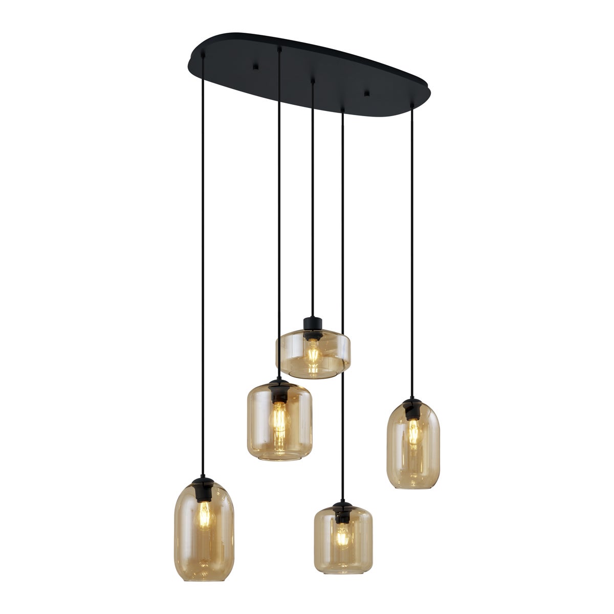Qazqa nowoczesny lampa wisząca z kloszem (5 punktów) do stołu jadalnego - Sheena - bursztynowy, owalny, max. 15w, e27, z 5