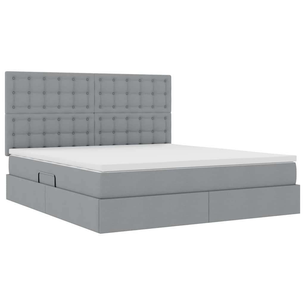 Lit avec rangement et matelas gris clair 180 x 200 cm tissu - 5