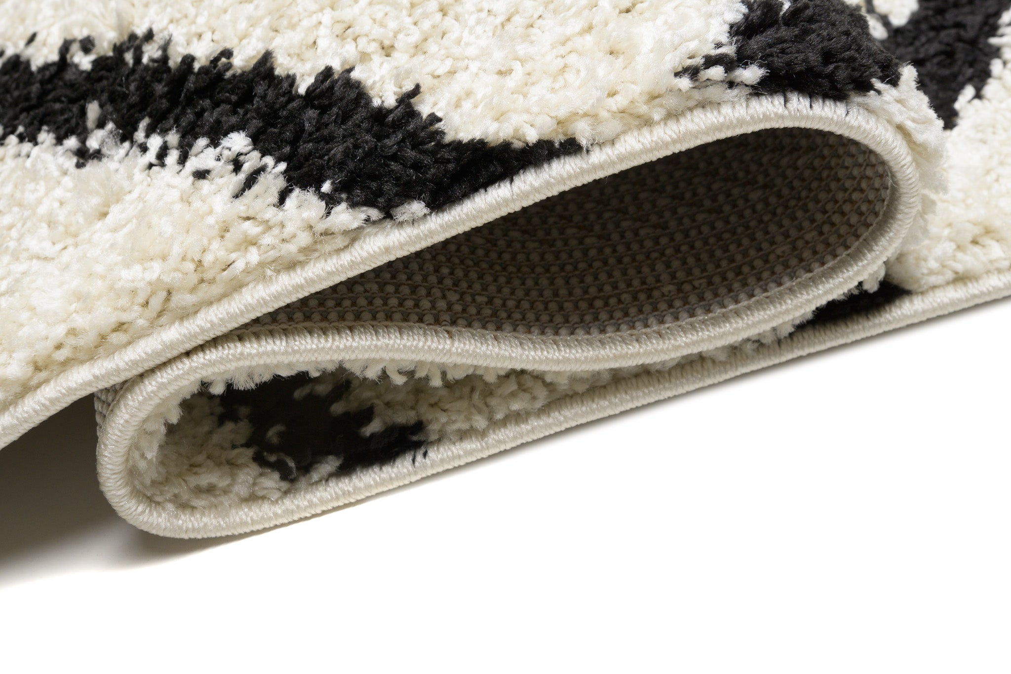 TAPISO Delhi Tappeto Shaggy Moderno Morbido Soggiorno Salotto Panna Nero Geometrico Astratto a Scacchi 80 x 150 cm - 3