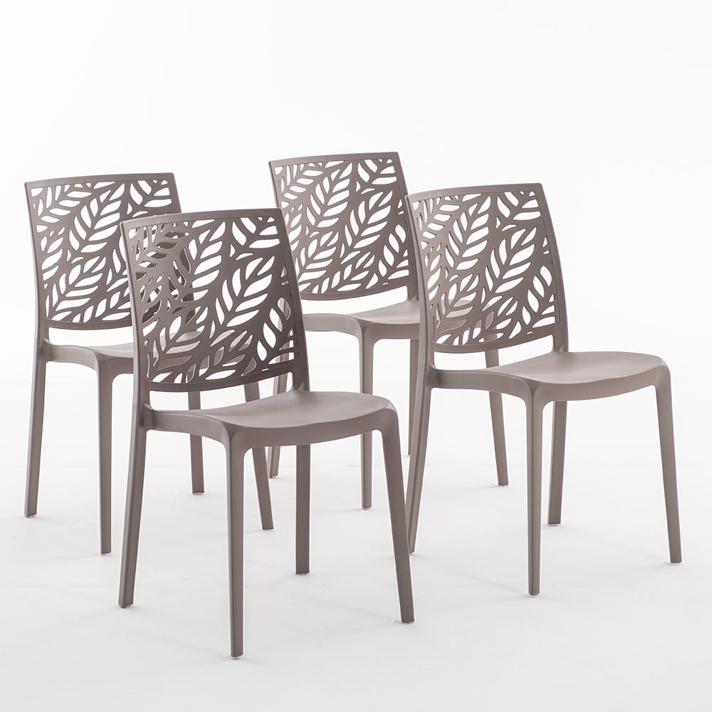 Set 4 Sedie In Resina Simil Rattan EN-224535 – Marrone Espresso, Impilabili Per Interno/esterno