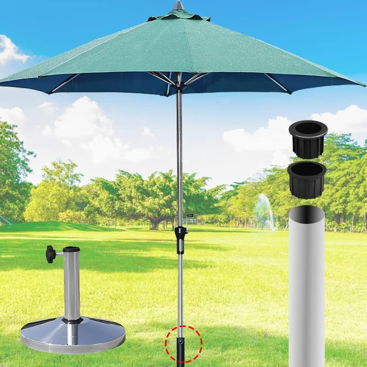 Lot de 3 adaptateurs pour pieds de parasol - Bagues de réduction - Pour colonne centrale 48/38/32 mm - Pièces de rechange pour pieds de parasol - Noir - 4