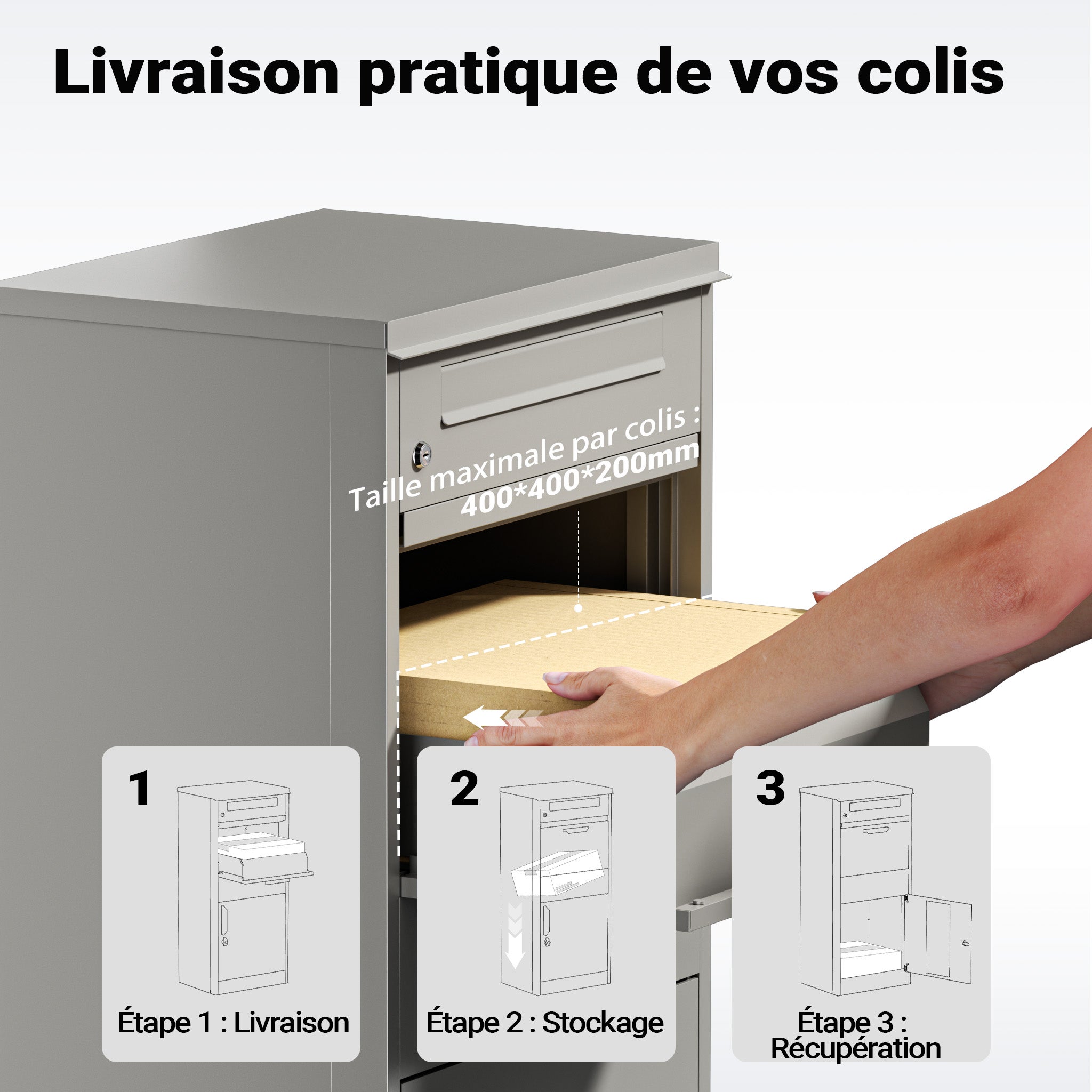 Boîte à colis verrouillable grise 500 x 370 x 1120 mm, Boîte aux lettres sur pied, pour colis max. 150 x 400 x 400 mm, Usage domestique… Wiltec - 5