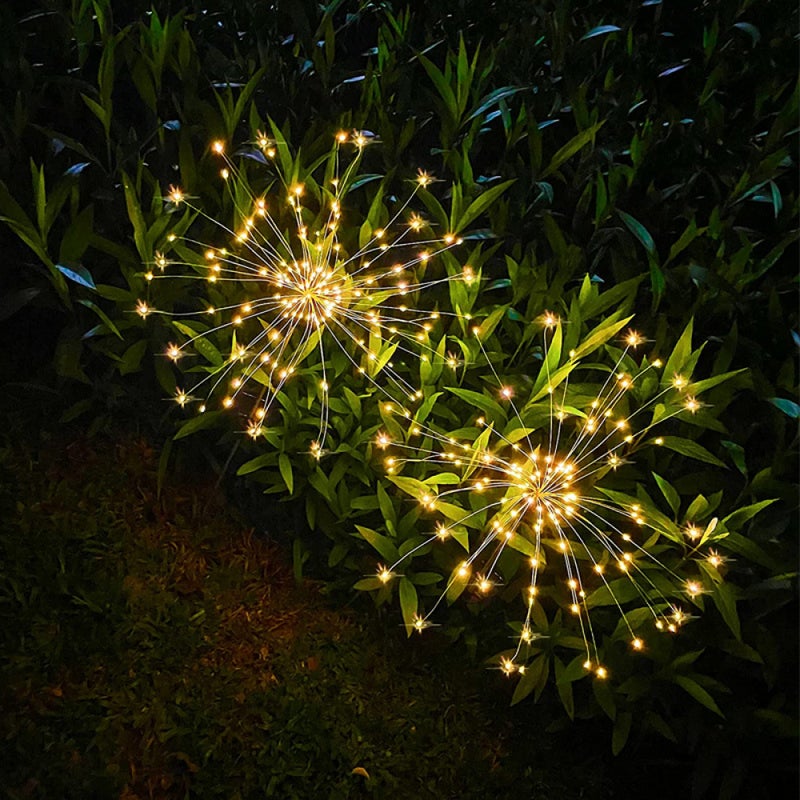 Lampy ogrodowe zasilane energią słoneczną, zestaw 2 sztuk, 120 diod LED, 8 trybów, wodoodporne, w kształcie mniszka lekarskiego, do ogrodu, na trawni