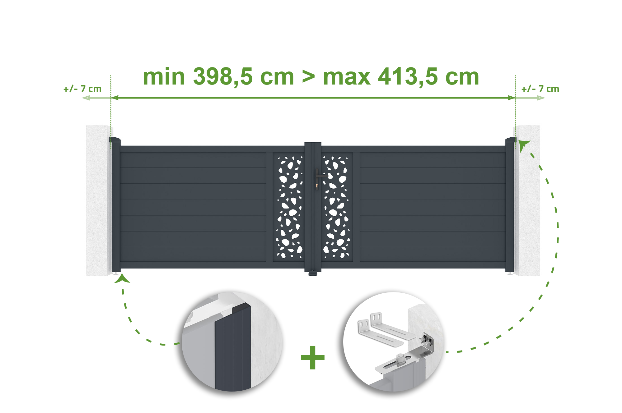 Brama skrzydłowa regulowana szerokość 4m SUNNY H.120cm szare aluminium