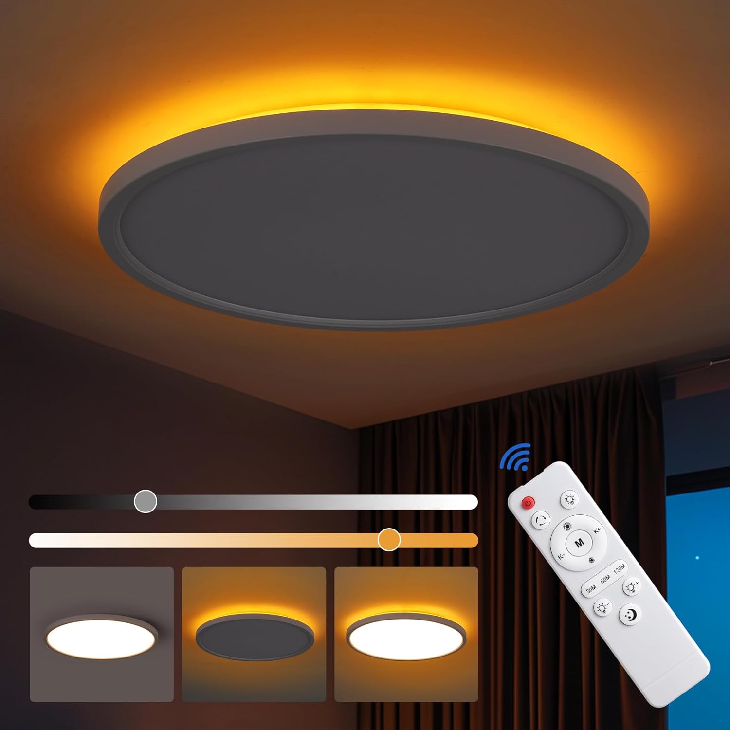 HuaJian Led-plafondlamp, lange grote plafondlamp, woonkamer, kantoor, dimbare afstandsbediening, modern design, hal, gang, lamp, plafondverlichting voor slaapkamer, werkkamer, verlichting (zwart, 80
