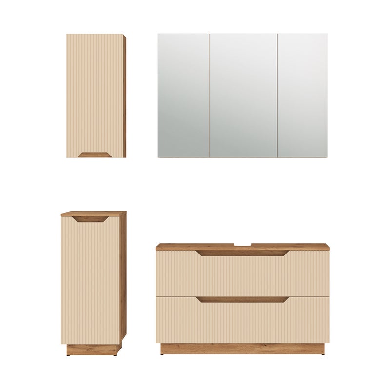 Vicco Zestaw mebli łazienkowych Lotta, Dąb/kaszmir w paski, 4 części