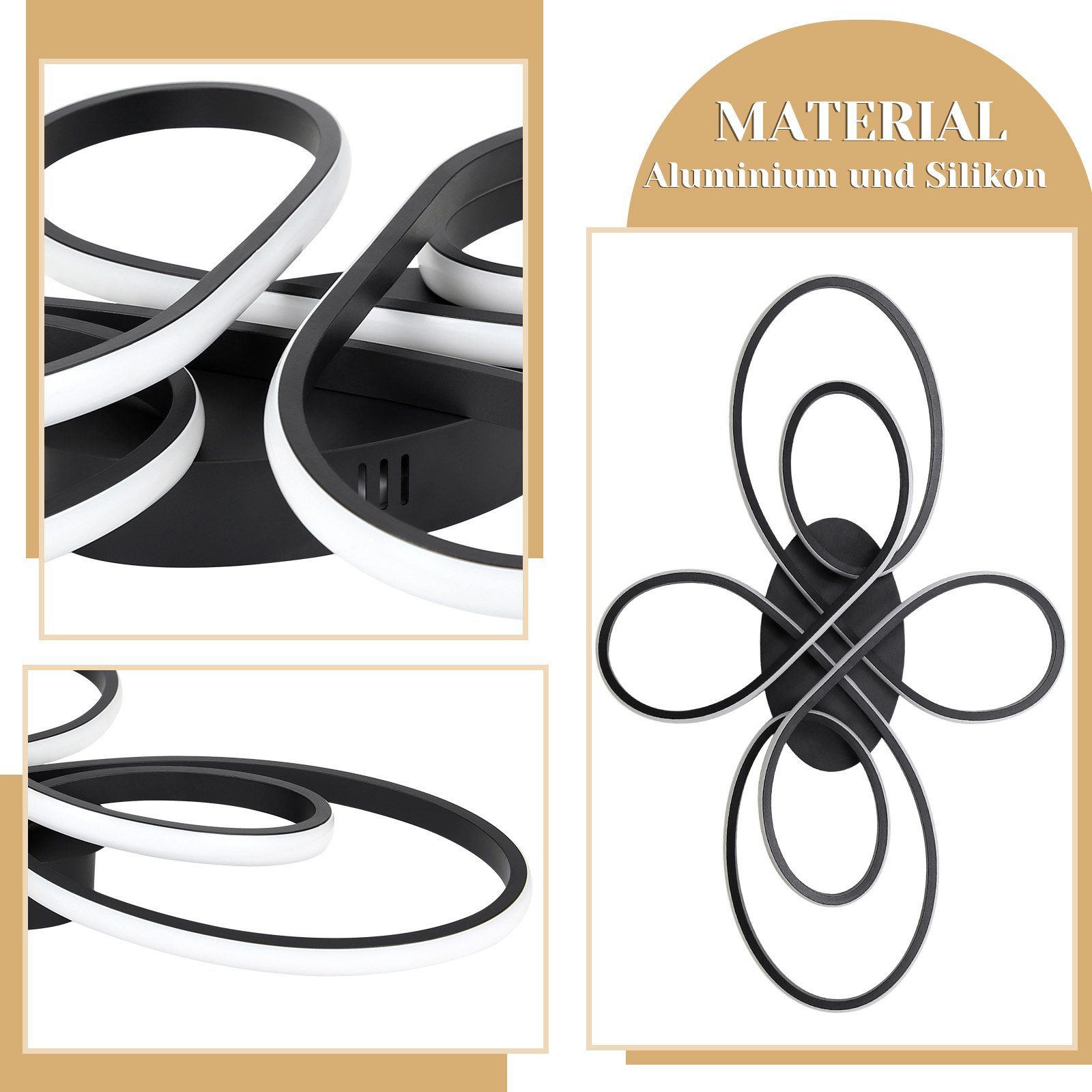 NETTLIFE Plafonnier LED Dimmable Grand 100cm Salon 90W Moderne Noir avec Télécommande - 7