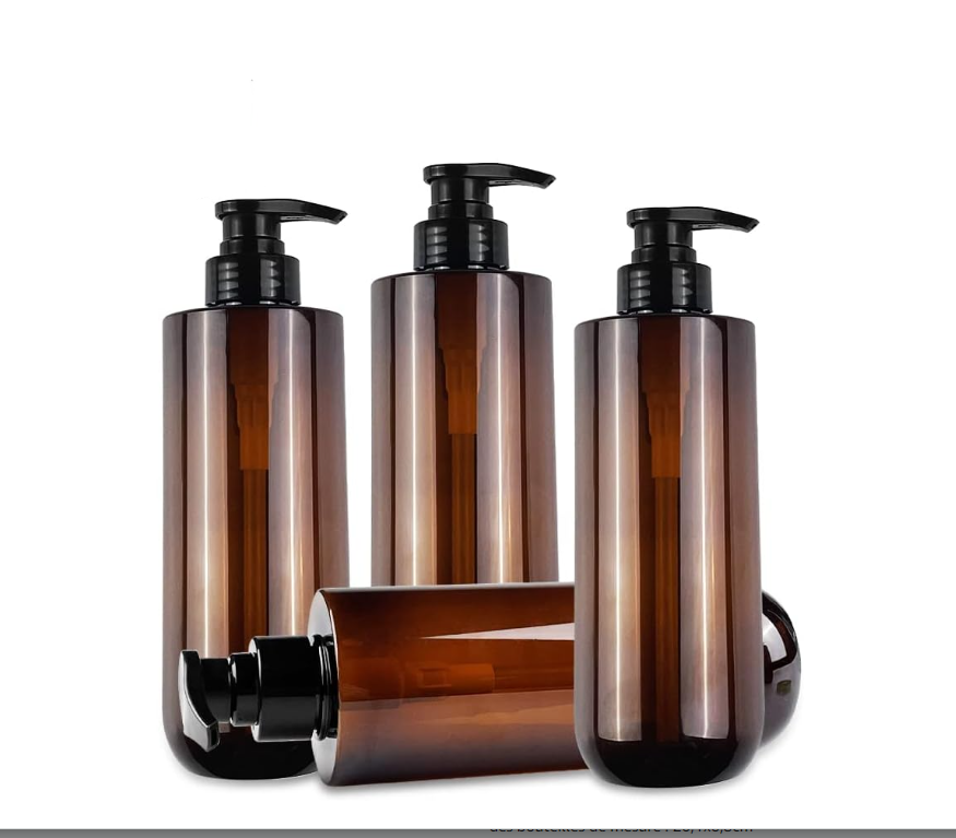 4 szt. Butelki Plastikowe Dozownik do Balsamów Pompka Pet Balsam Szampon Żel pod Prysznic Krem do Rąk 500 ML Brązowy przezroczysty