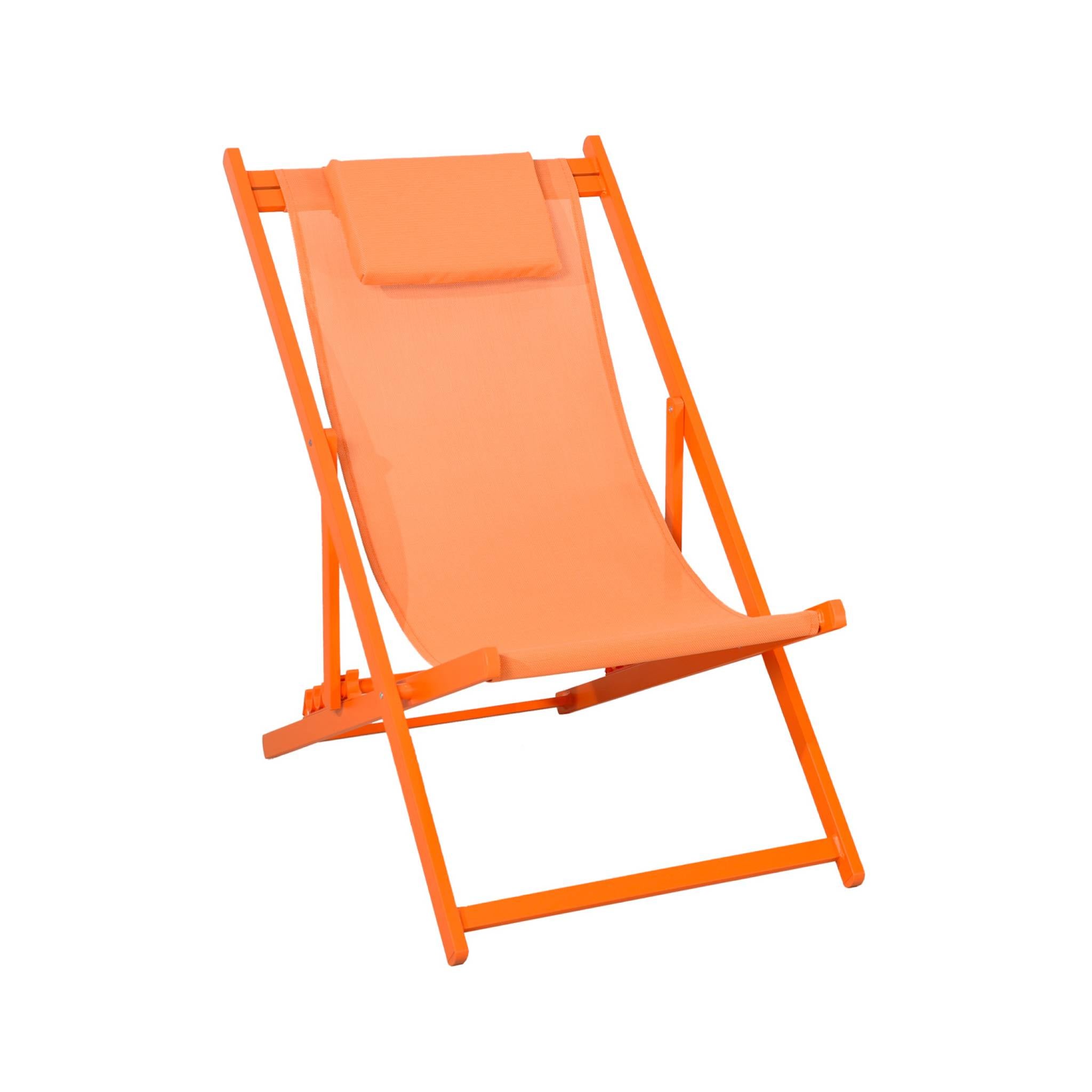 Lot de 2 bains de soleil - Gaia orange - Transat en aluminium gris anthracite et textilene orange avec coussin repose tête. chilienne - 3