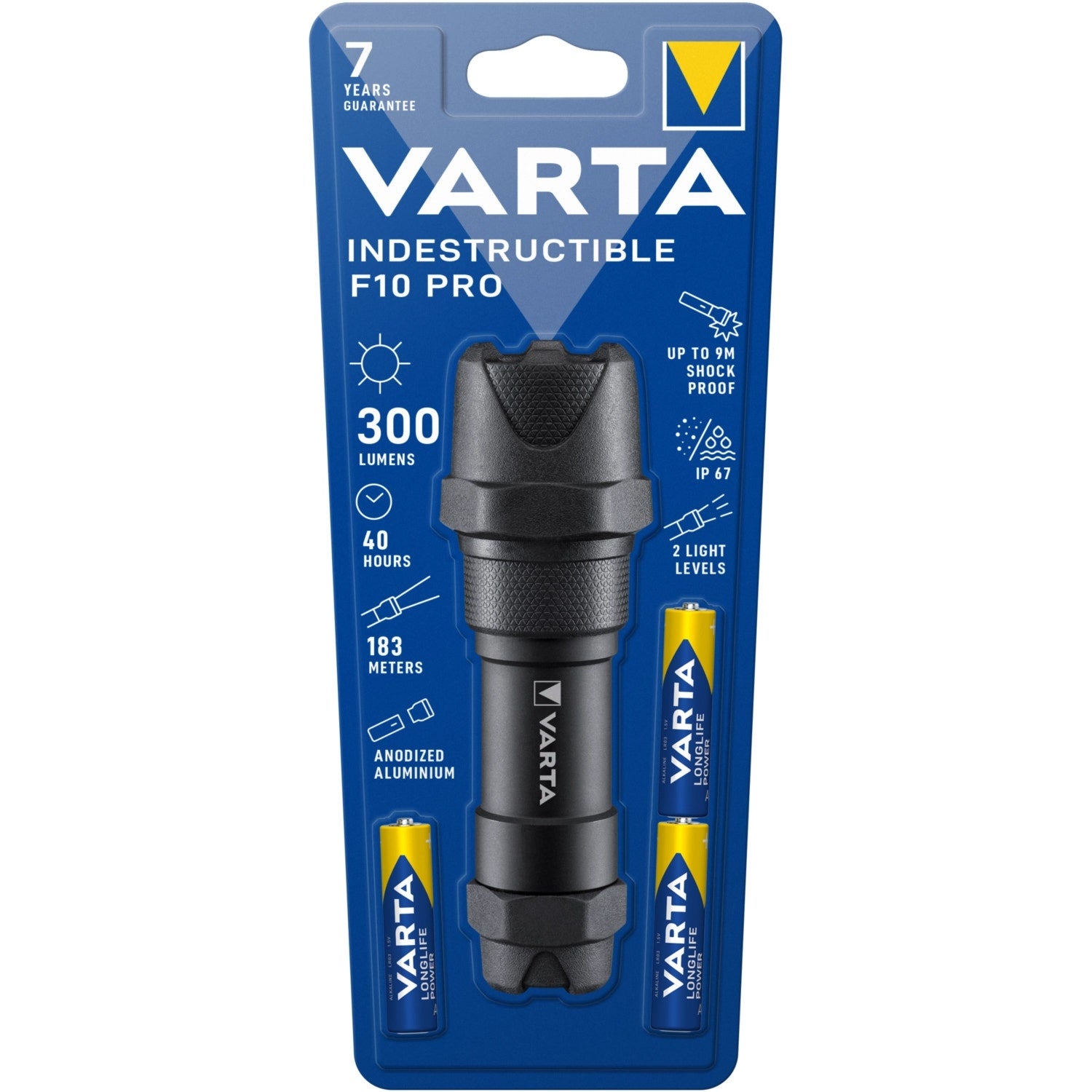 Varta F30 18714 Lampe Torche LED 650 Lumens - Indestructible, Avec 6 Piles AA, Portée 279m, Neuve