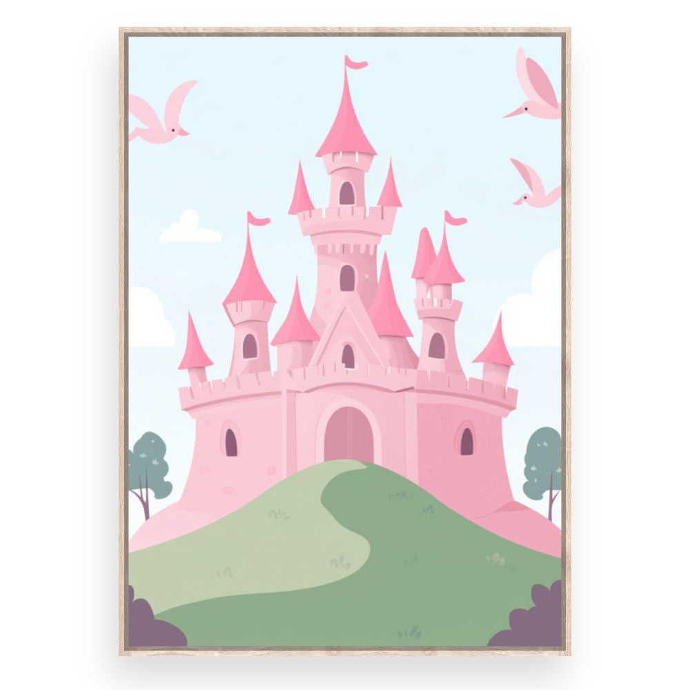 Tableau imprimé et encadré pour enfants 'Château féerique' / 100x140cm / Cadre Effet naturel / Fabriqué en France / Toile murale / DADA ART - 3