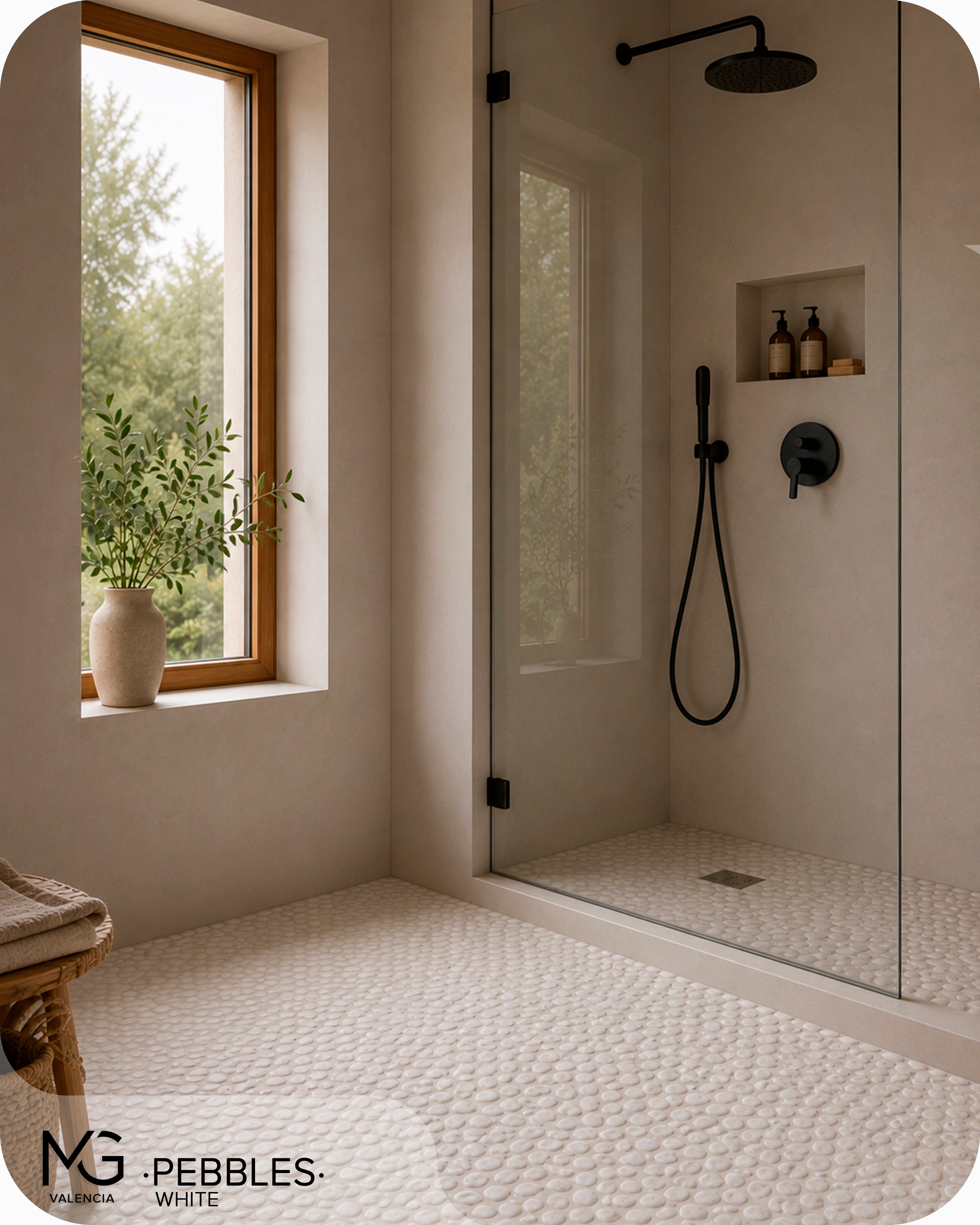 Mosaïque de galets de mer naturels 30x30cm | PEBBLES WHITE | (Boîte de 11 mailles = 1m2) - 5