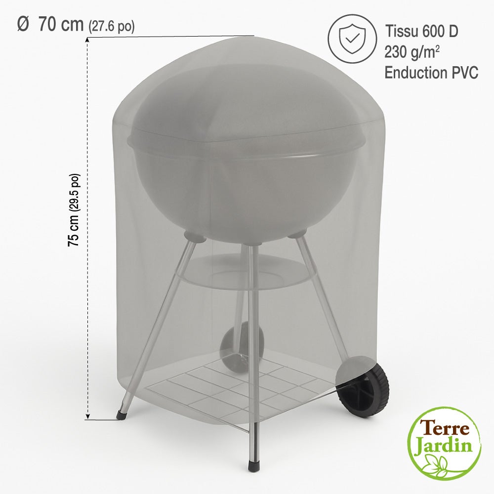 Housse barbecue rond Ø70 x H75 cm polyester 600D imperméable avec cordon - 3