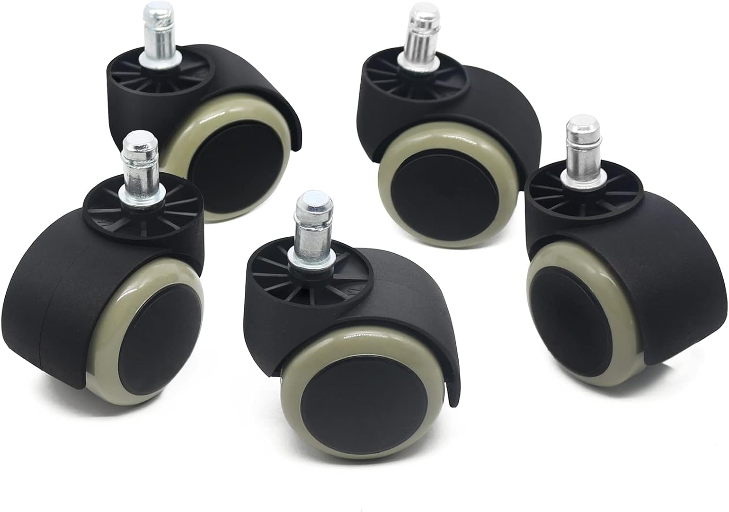 Zestaw 5 uniwersalnych kółek zamiennych do krzeseł biurowych, 2 cale (11 mm), rozmiar standardowy – czarno-szary - 4