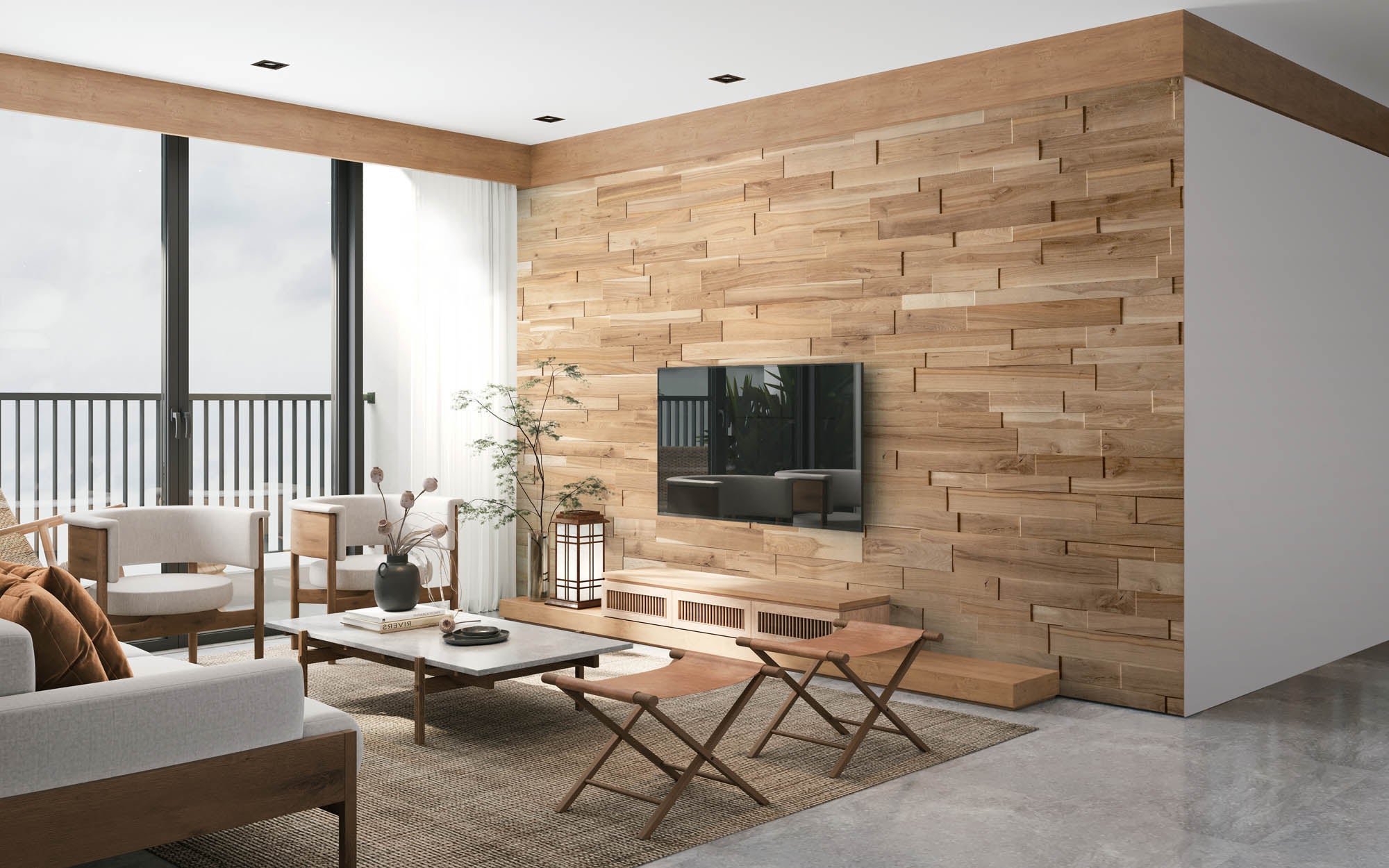 Panneau Mural Bois Chêne Massif OZO Rustic - Effet 3D Relief - Parement Décoratif Intérieur - 24 Pièces - 1m² par Boîte - 3
