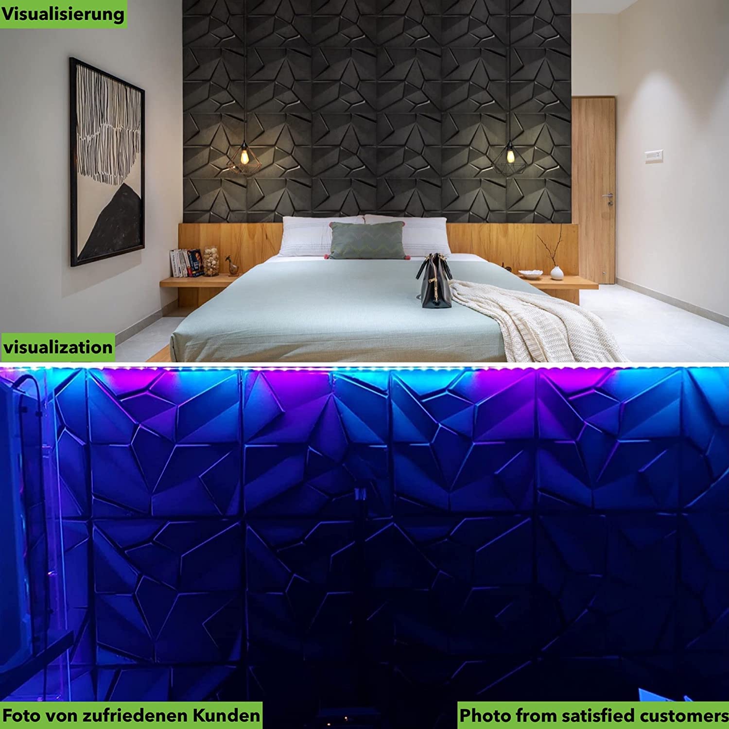 24x/ 6m² Panneaux muraux 3D décors revêtement mural panneaux de plafond POLYSTYRENE MATERIAL STYROPOR-TYPE 3mm force MERKUR BLACK - 2