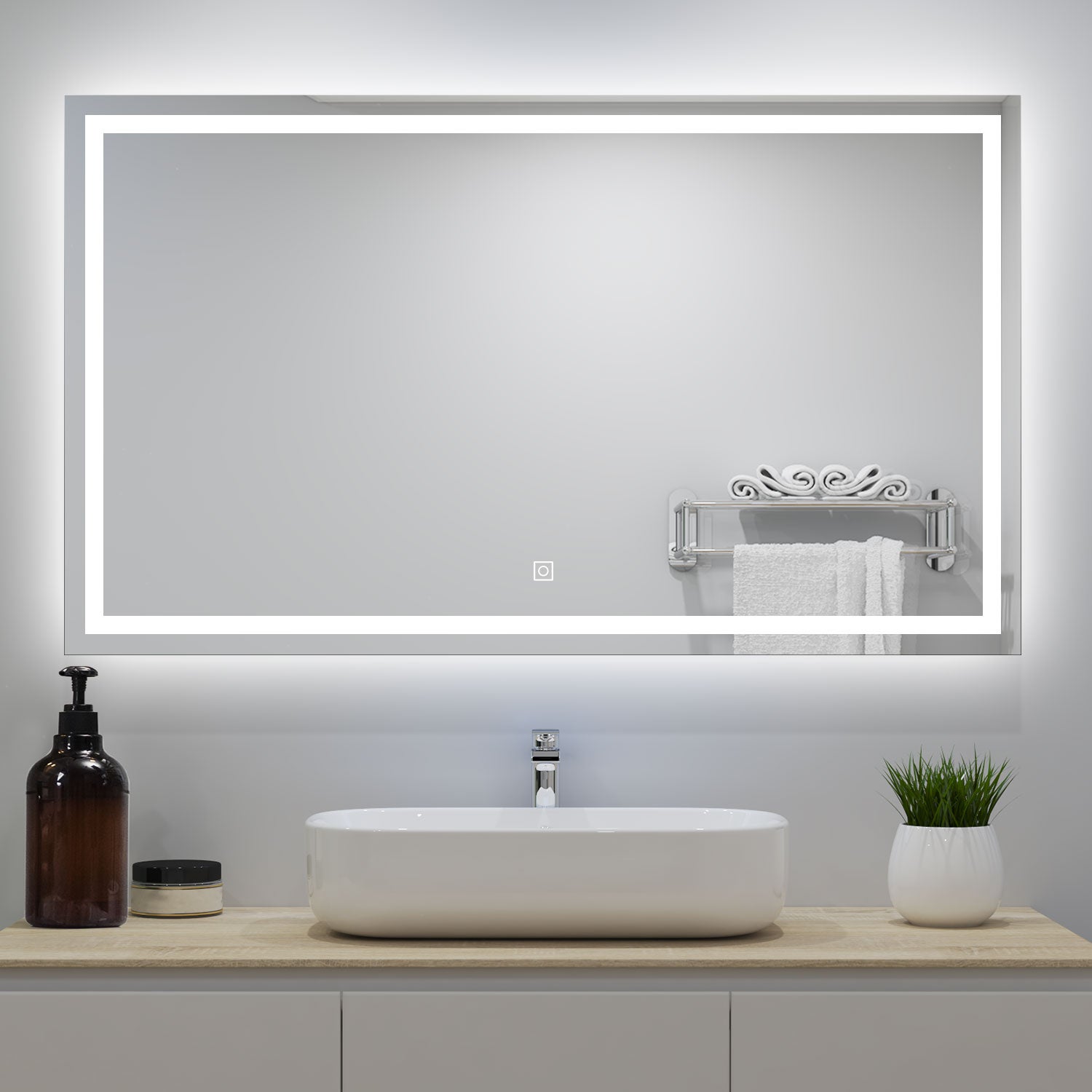 Ensemble Meuble Salle de Bain 120 cm Suspendu avec Miroir LED, 4 Tiroirs à fermeture douce, Double Vasque, Chêne Cannelé - 5